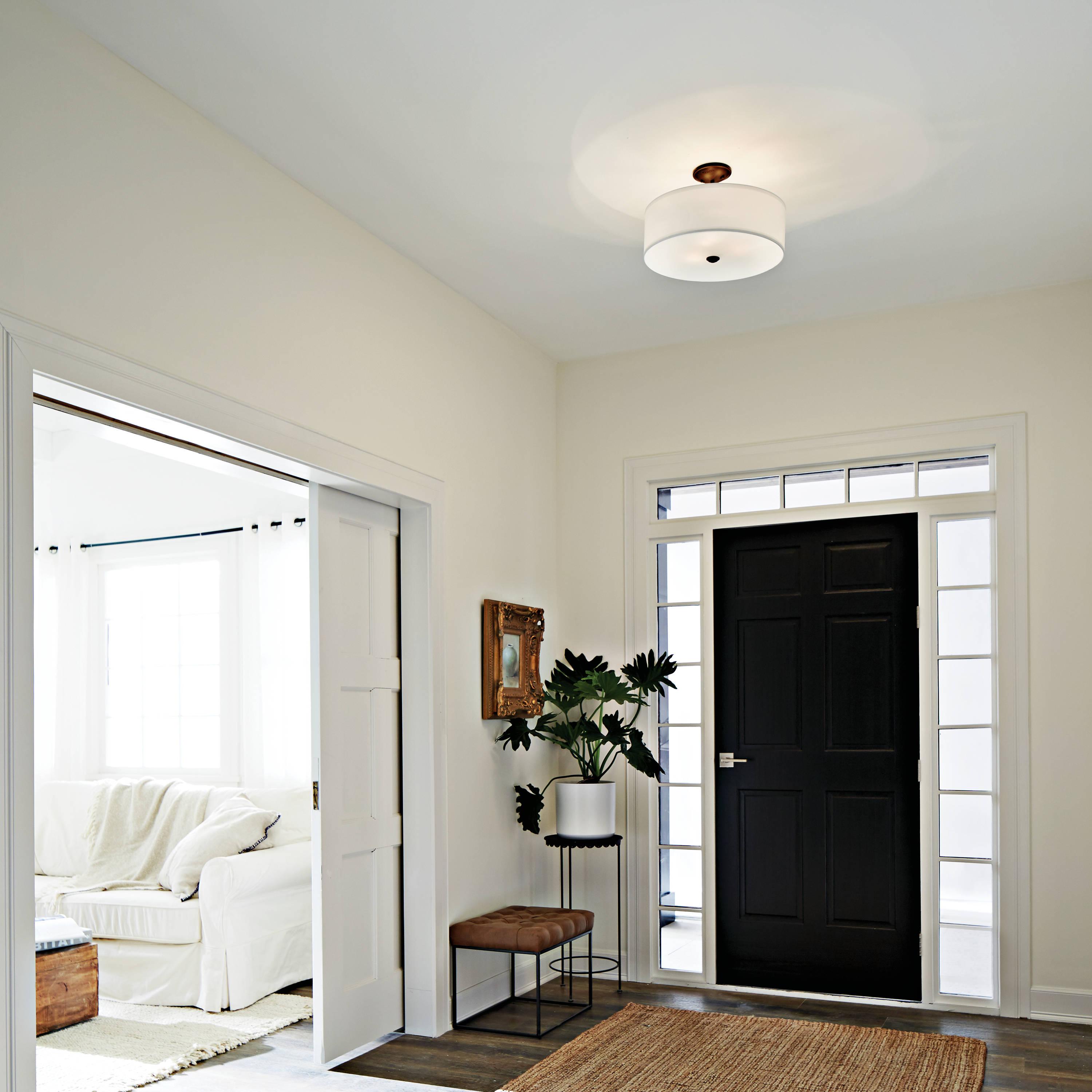 Kichler Shailene 18" 3 Light Olde Bronze Semi-Flush Mount Light with Microfiber Shade