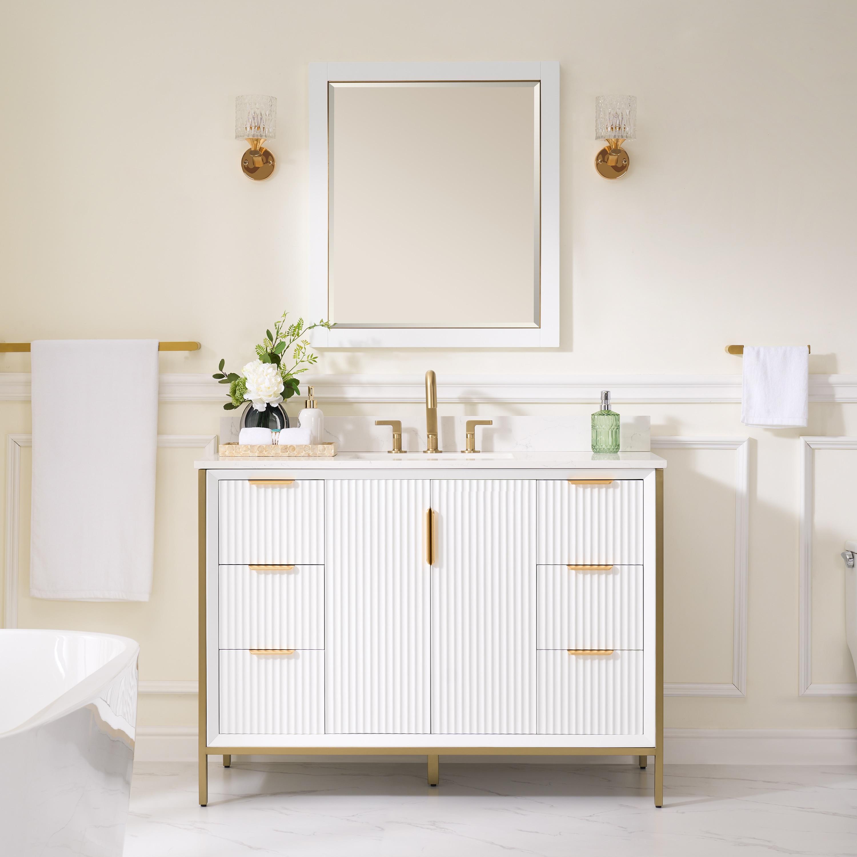 Vinnova Granada 48" White Faux Stone Top Single Vanity in White No Mirror