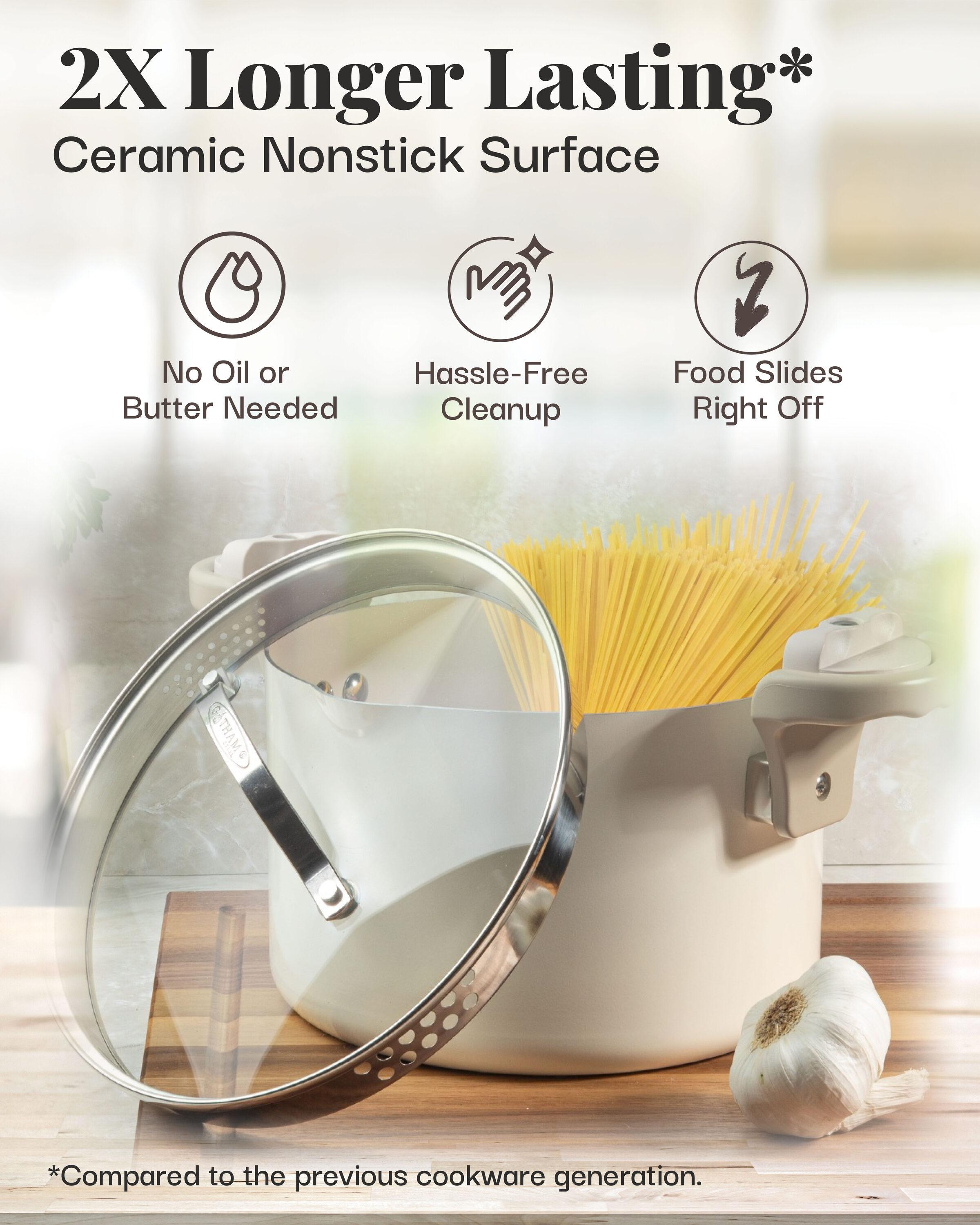 Gotham Steel Cream Ultra Nonstick Ceramic 8 Qt Pasta Pot with Strainer and Twist & Lock Handles