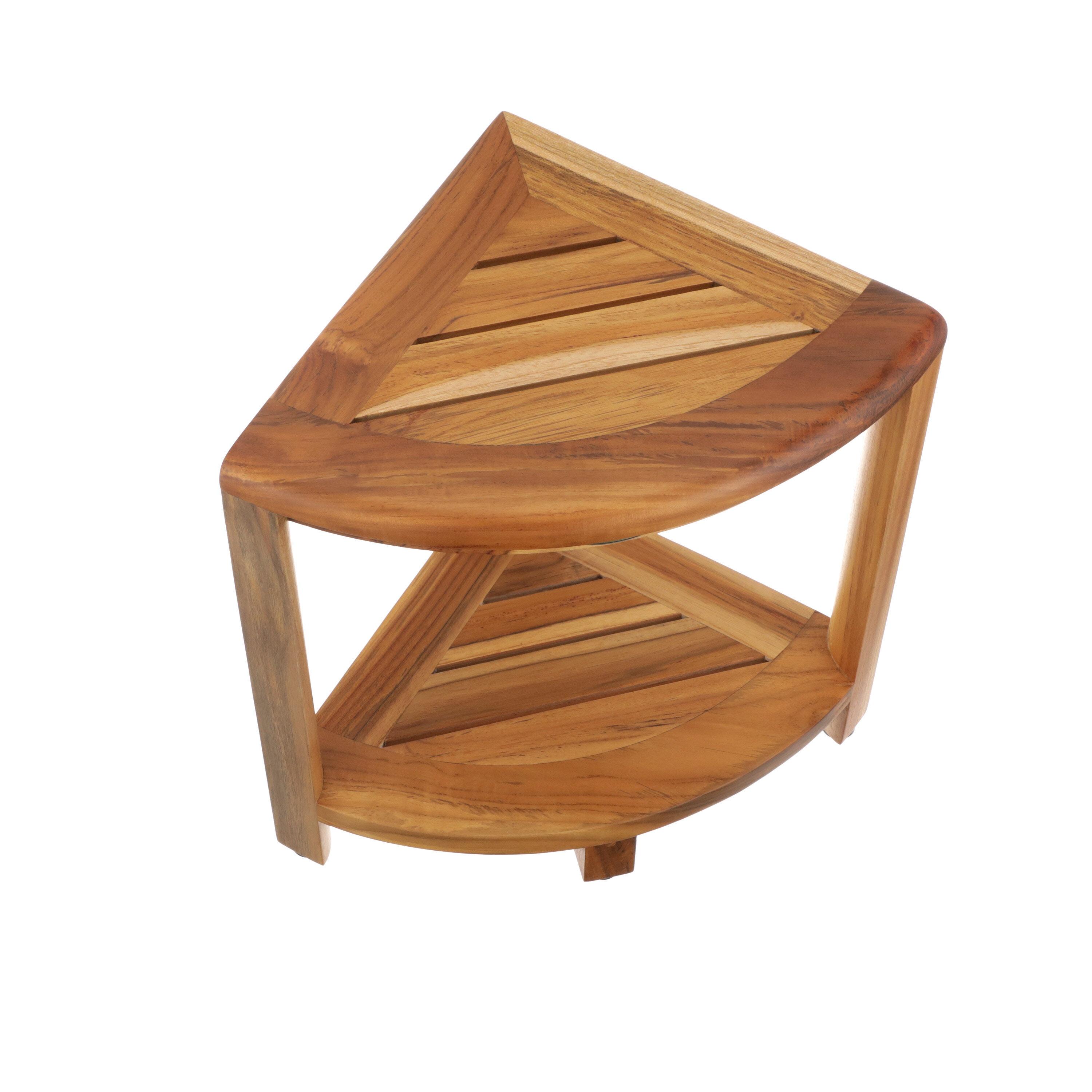 12" SnazzyCorner ED980 Wide Teak Shower Bench with Shelf - EcoDecors