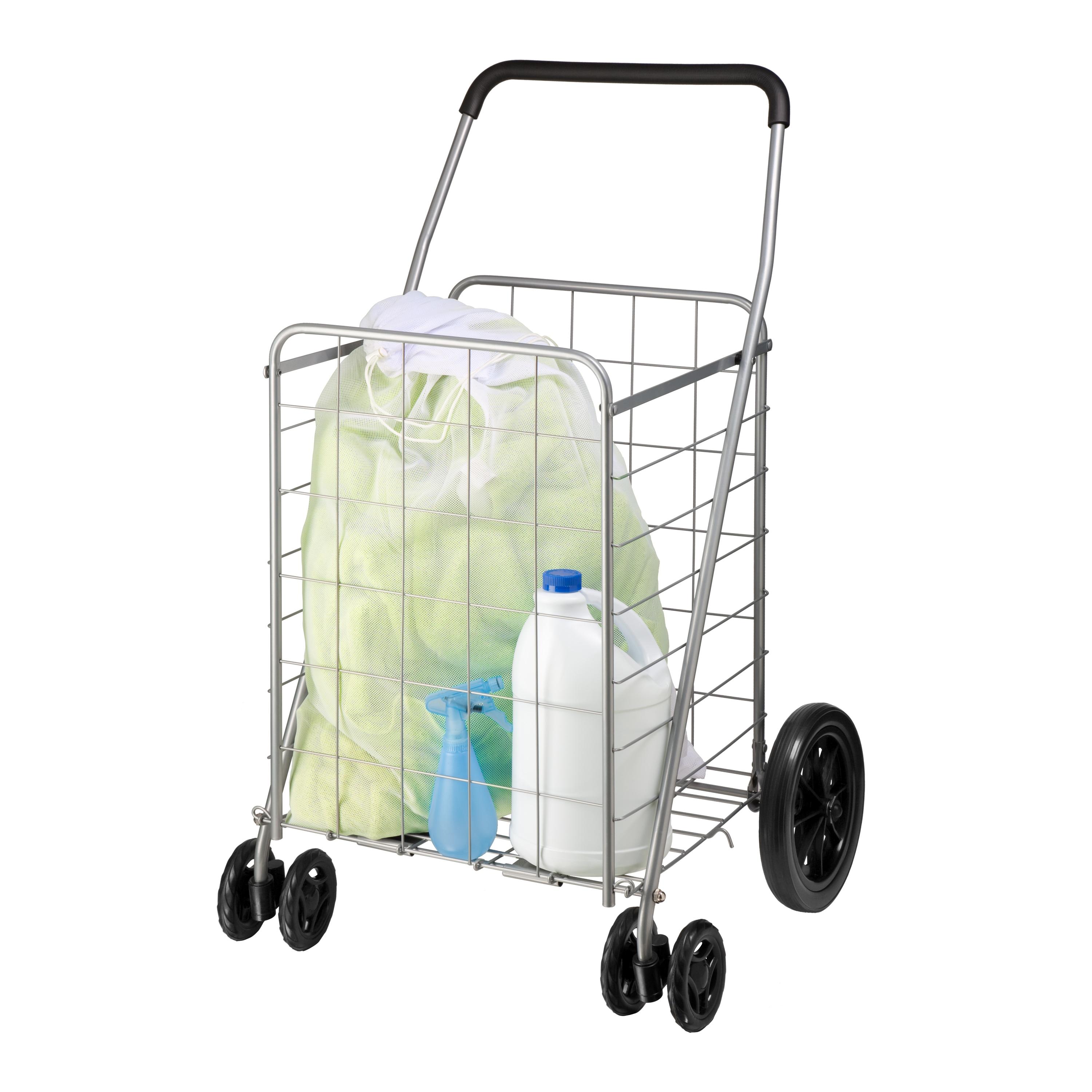 Honey-Can-Do 4 Wheel Folding Utility Cart: Silver Steel Grocery & Shopping Cart with Universal Storage