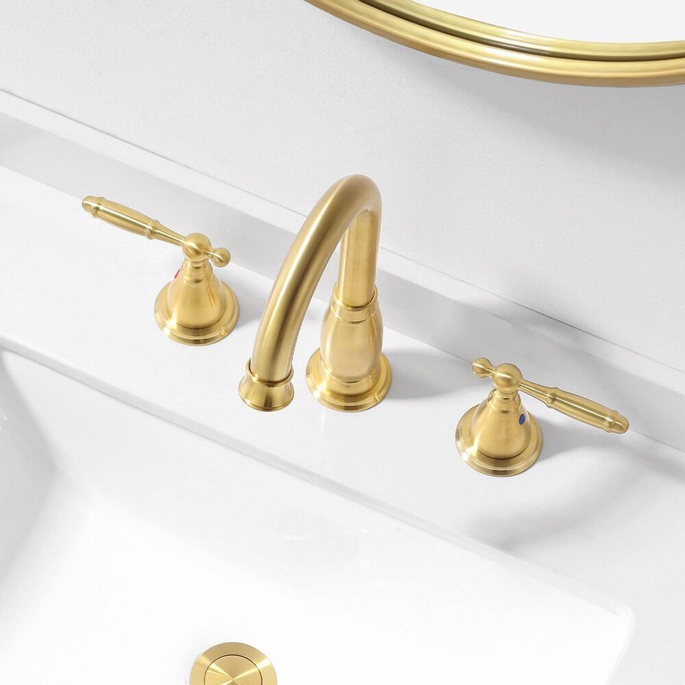 Phiestina Brushed Gold Widespread 2-handle High-arc Commercial/Residential Handle Bathroom Sink Faucet with Drain