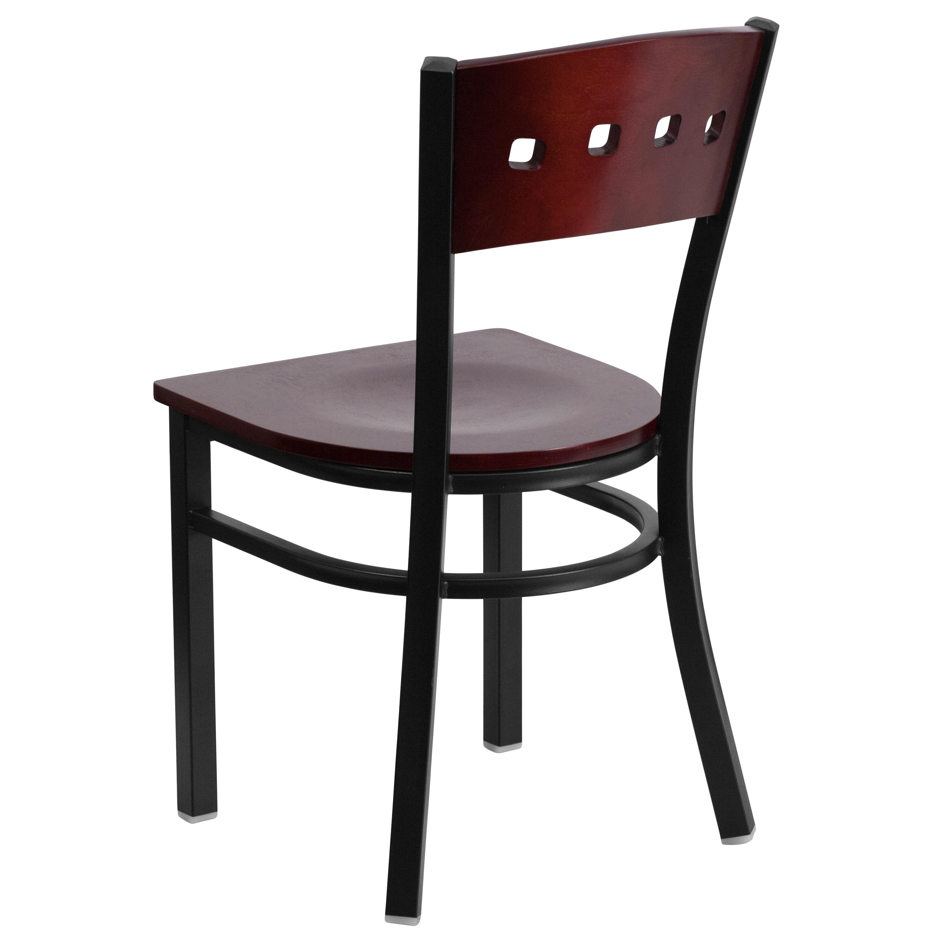 Flash Furniture HERCULES Series Black 4 Square Back Metal Restaurant Chair - Mahogany Wood Back & Seat