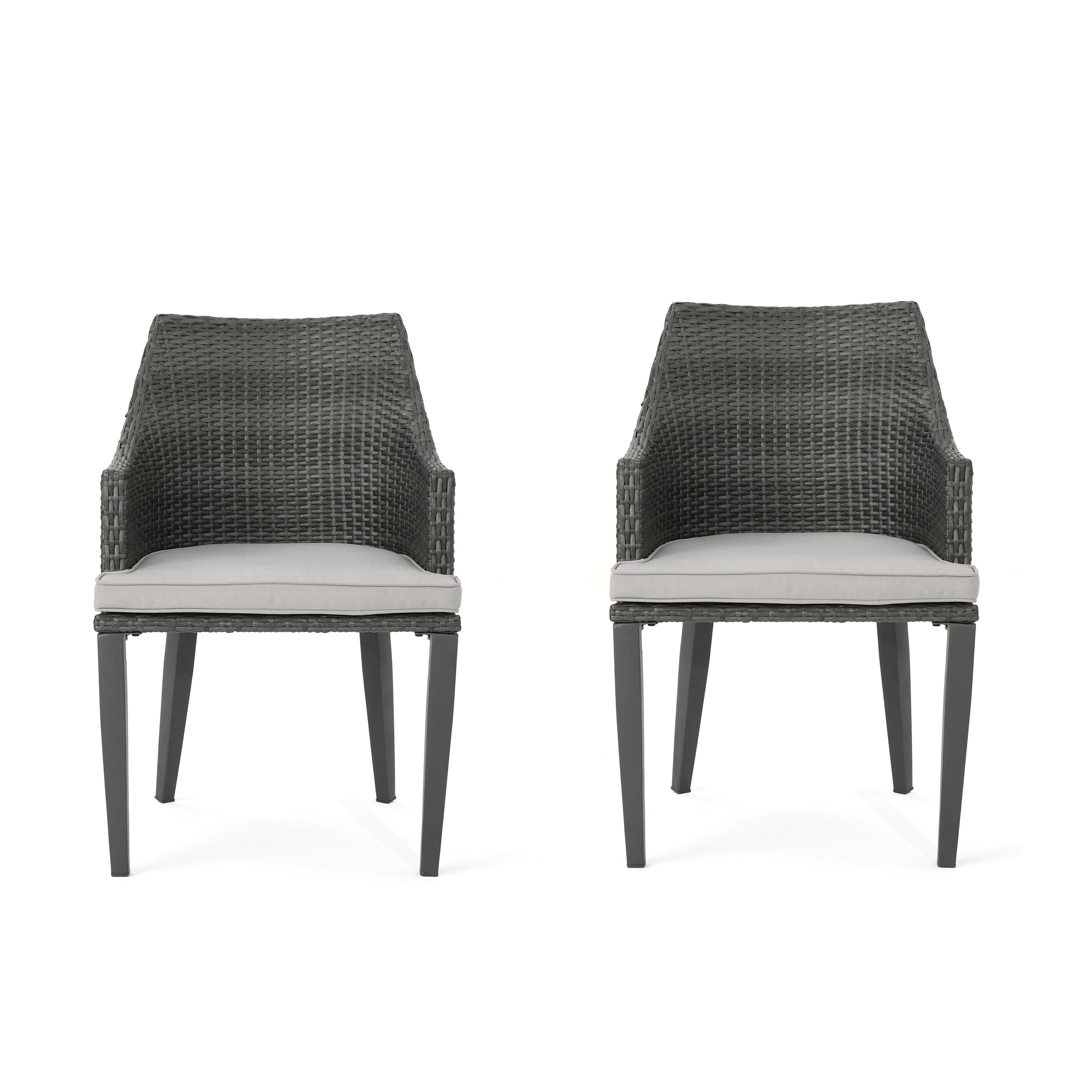 Outdoor Dining Chair Set Of 2, Outside Patio Tables, Powder Coated Iron Frame & PE Wicker For Deck Garden Lawn Backyard Porch Balcony Restaurant