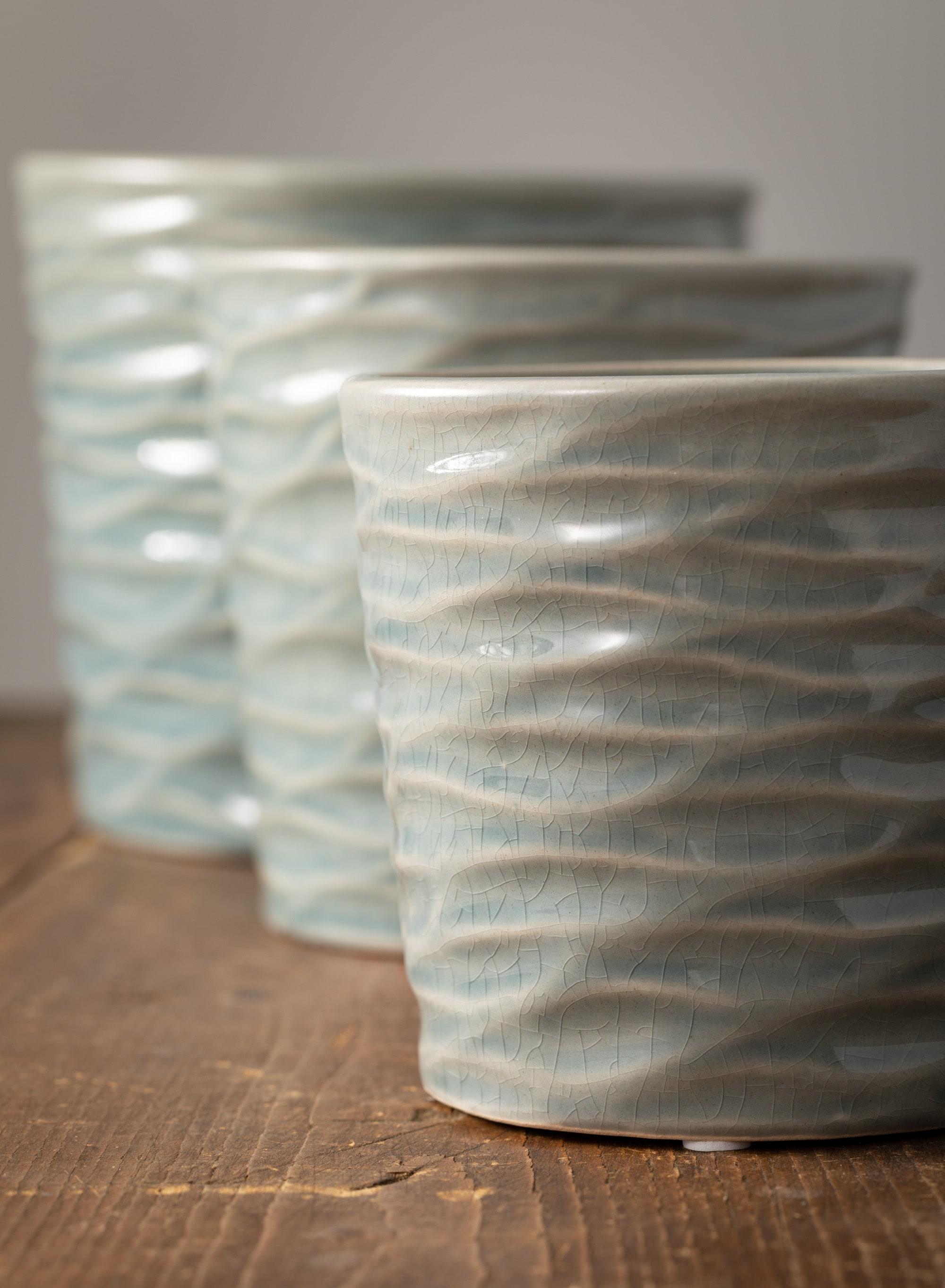 Sullivans Set of 3 Ceramic Planter Vases 6"H, 4.5"H & 5.25"H Blue