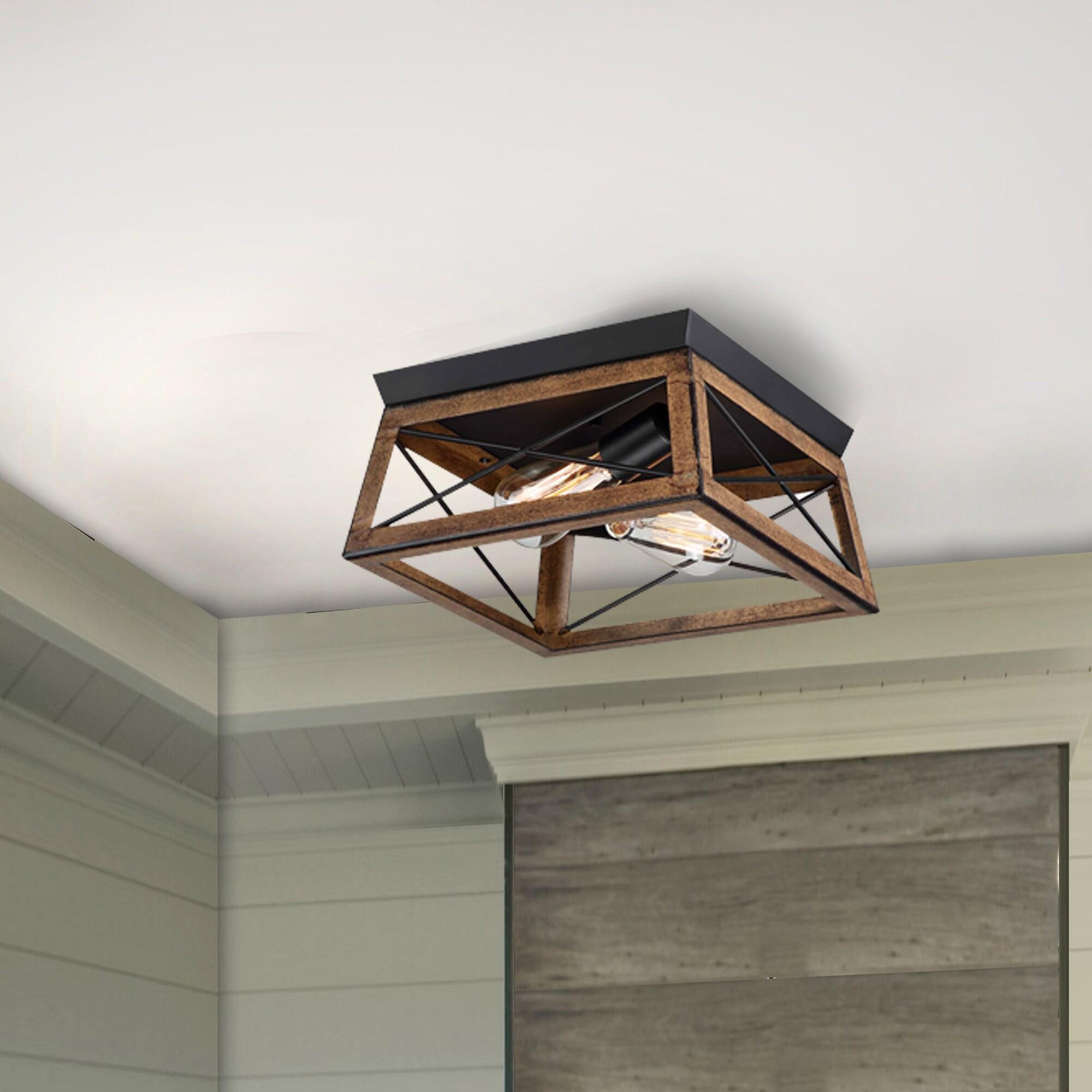 2-Light Finished Cage Classic Modern Dimmable Flush Mount Light
