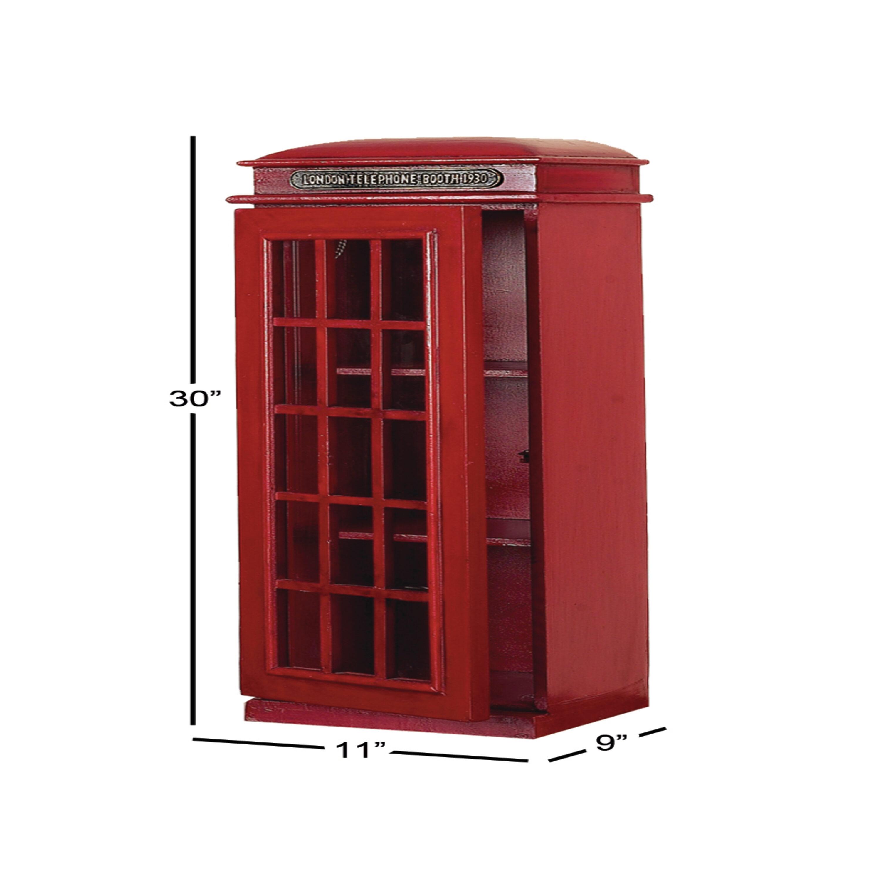 DecMode 11" x 30" Red Wooden London Telephone Booth 2 Shelf Storage Unit, 1-Piece