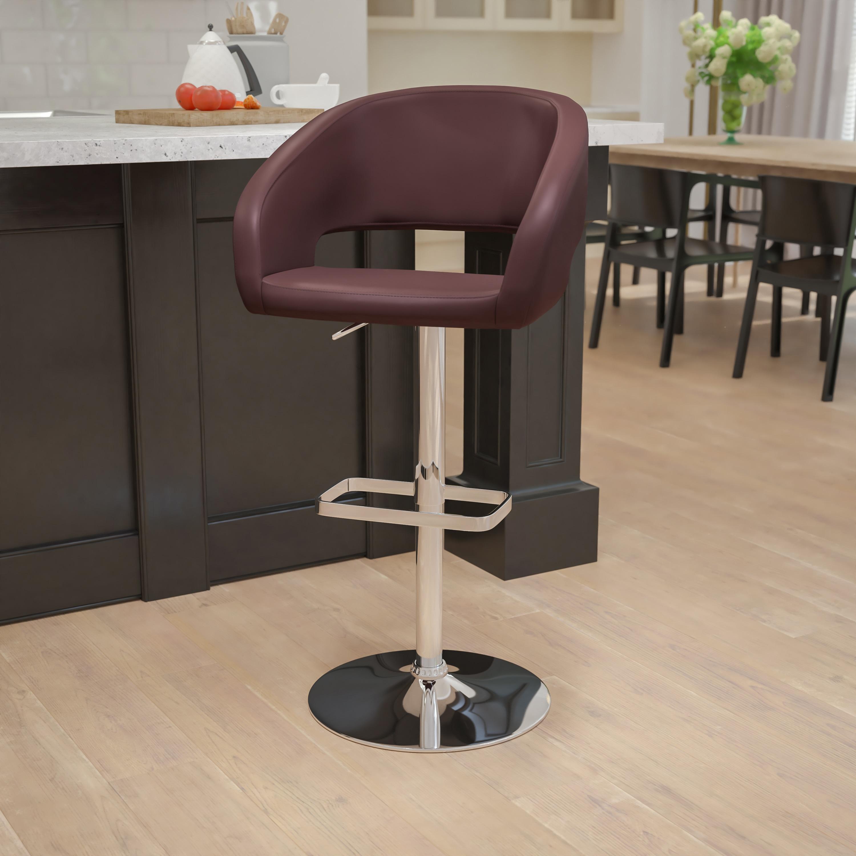 Flash Furniture Contemporary Brown Vinyl Adjustable Height Barstool with Rounded Mid-Back and Chrome Base