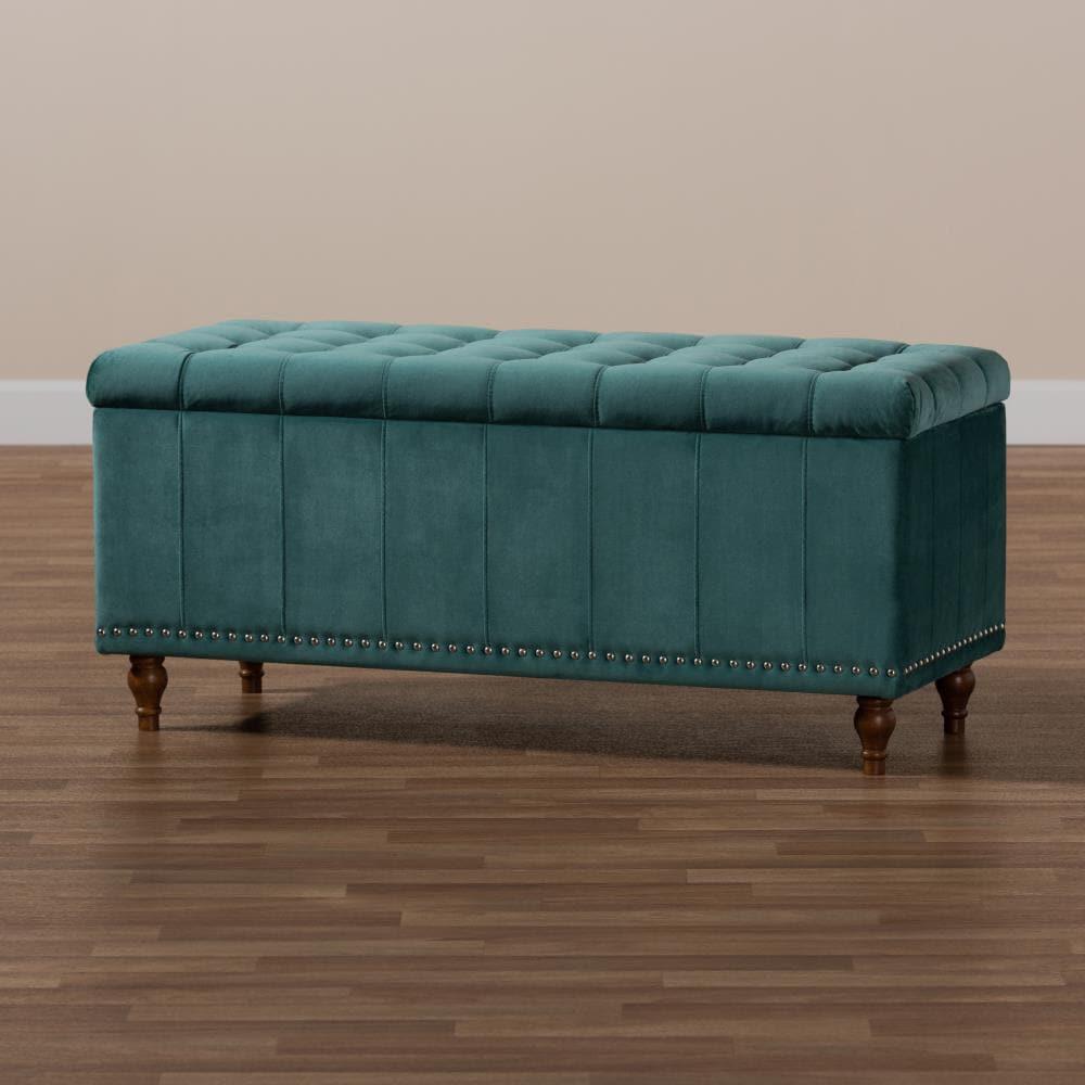Kaylee Velvet Upholstered Button Tufted Ottoman Bench with Interior Storage - Baxton Studio