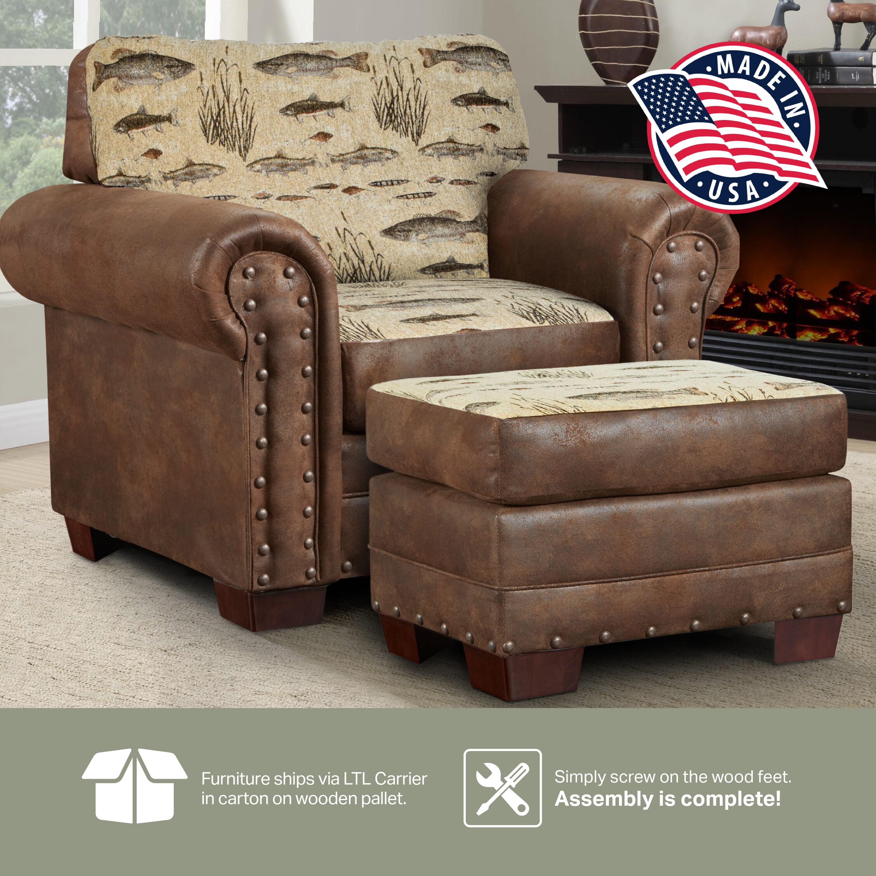 Brown Microfiber and Wood Accent Chair with Ottoman