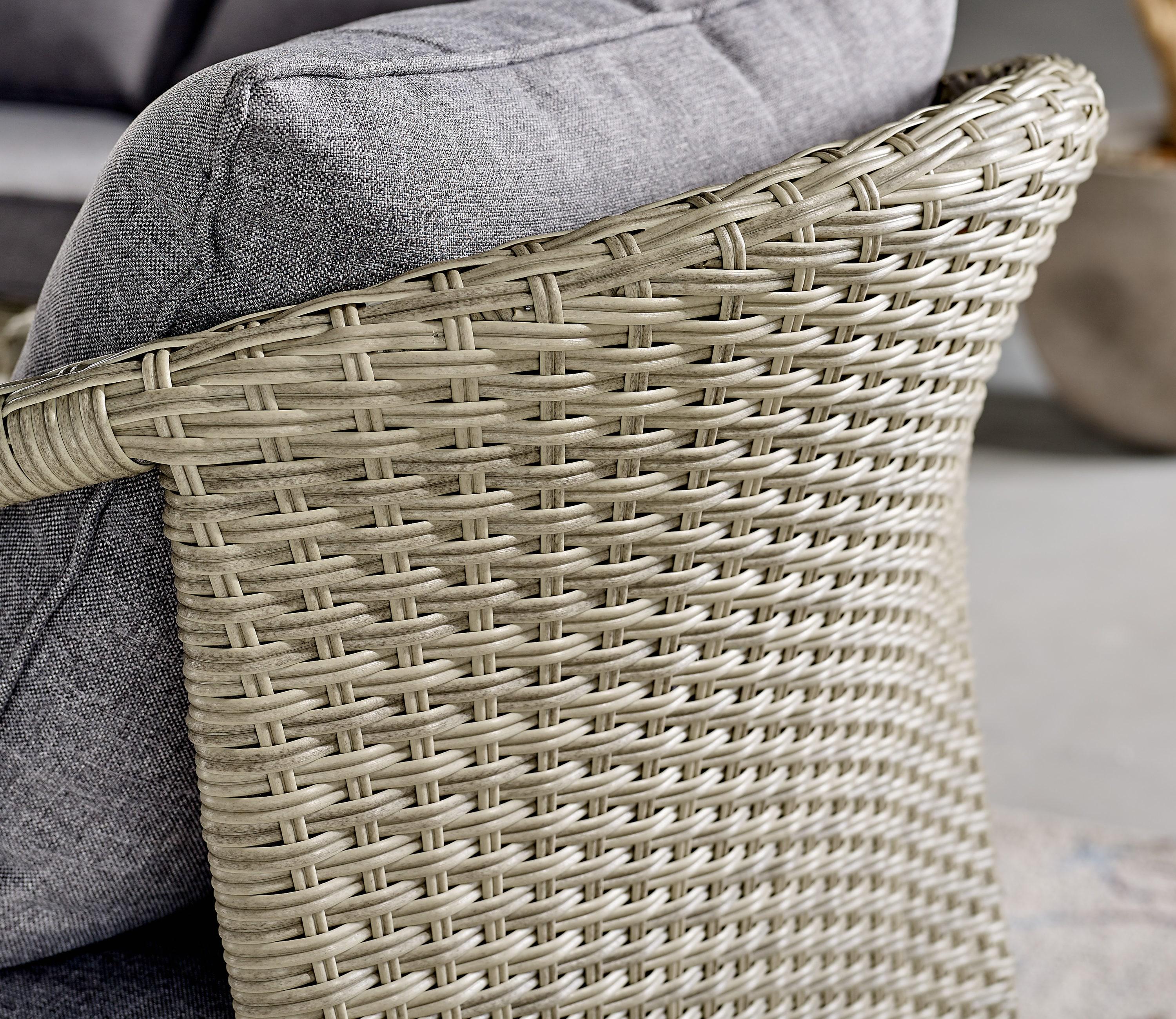 Windham All-Weather Wicker Two-Seat Outdoor Light Gray Bench with Dark Gray Cushions