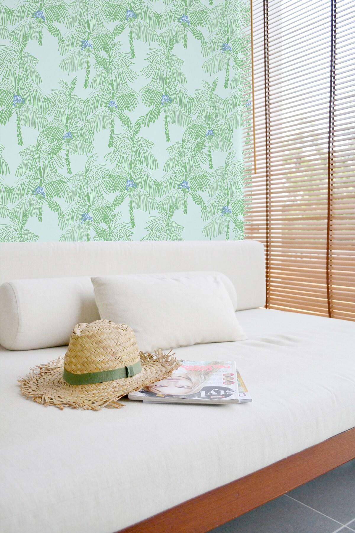 NextWall  Palm Beach Peel and Stick Wallpaper Baby Blue & Seafoam