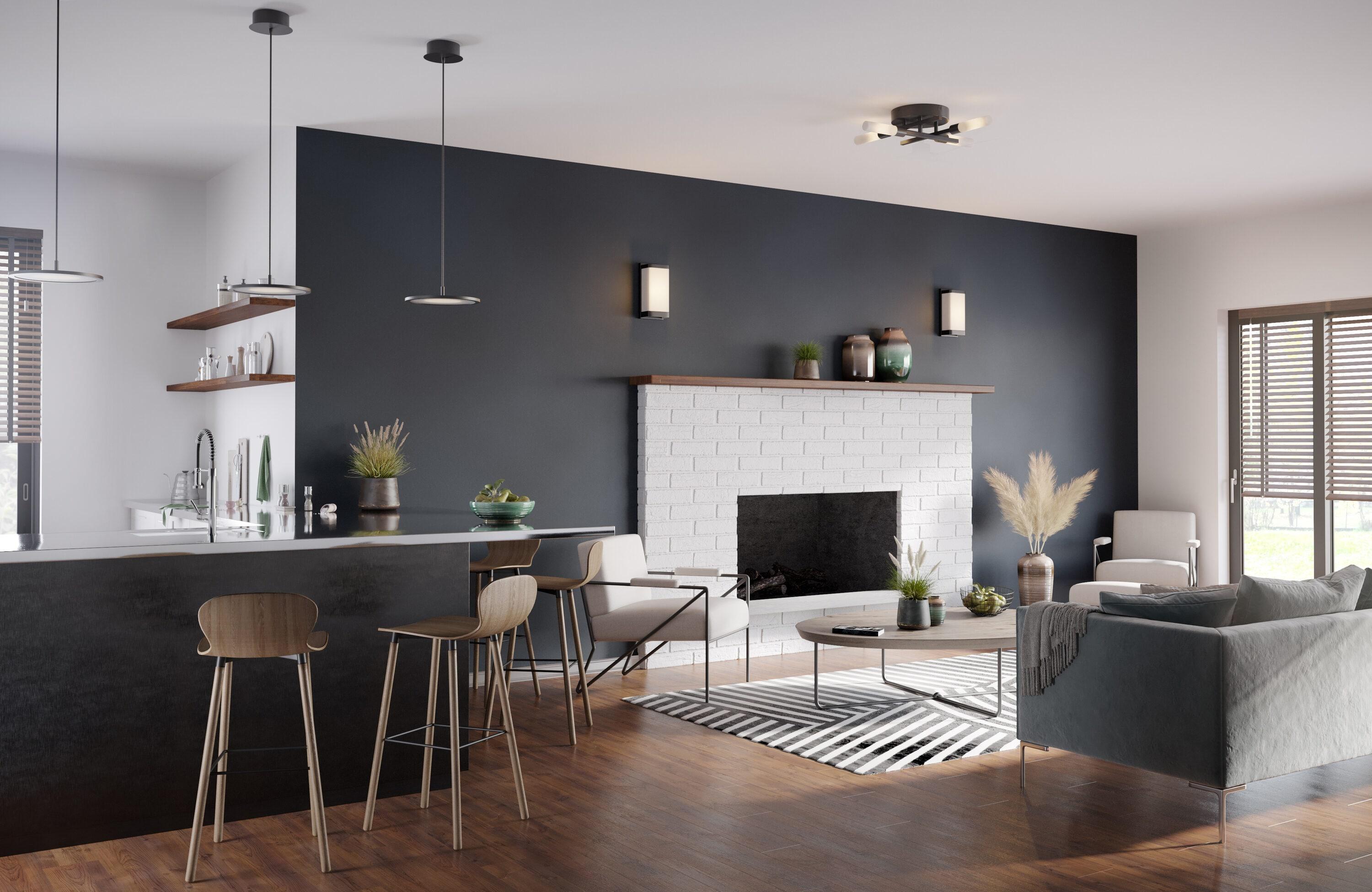 Progress Lighting Everlume 1-Light LED Pendant, Matte Black, Edge-Lit Flat Panel Diffuser
