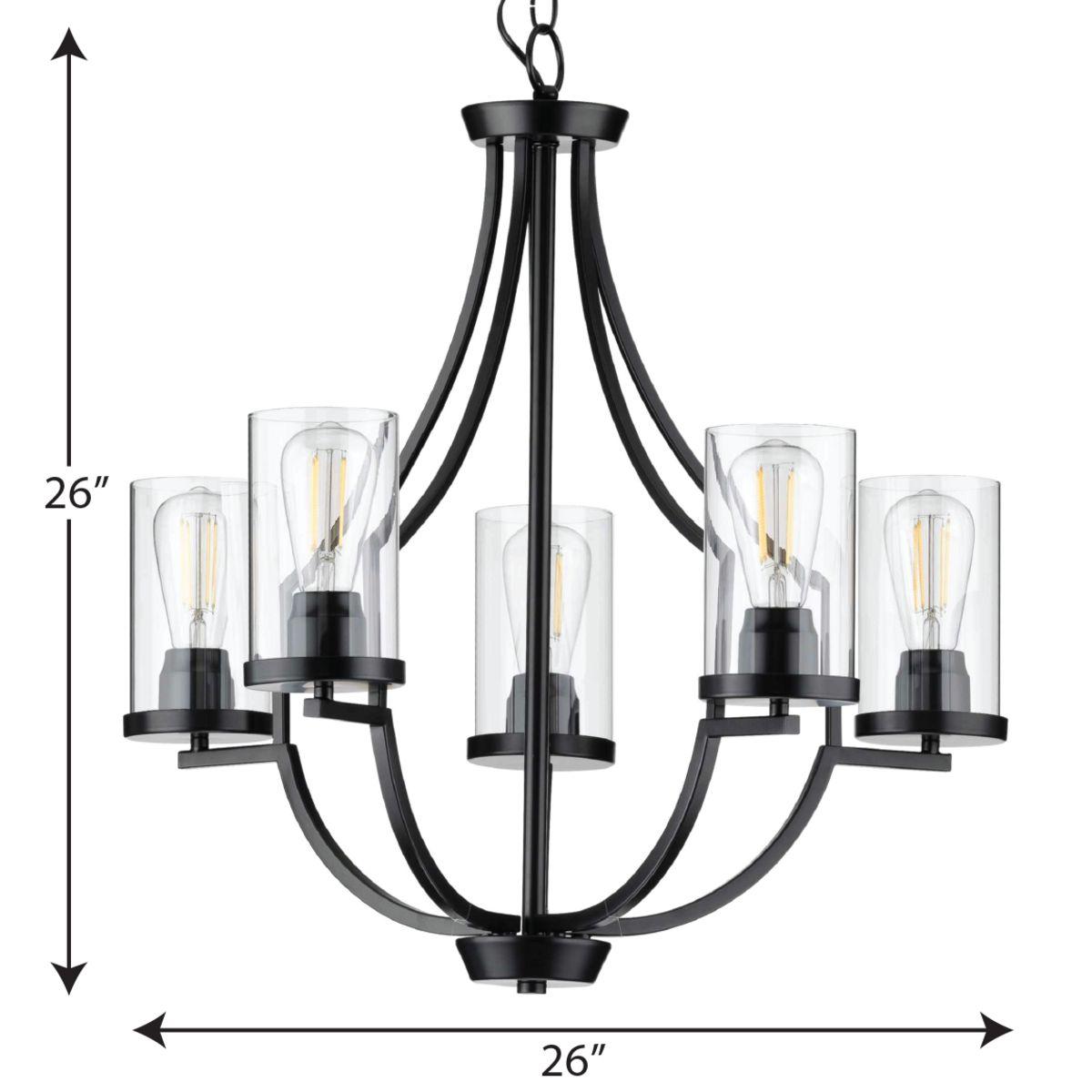 Progress Lighting Lassiter 5-Light Chandelier, Matte Black, Clear Glass Shades