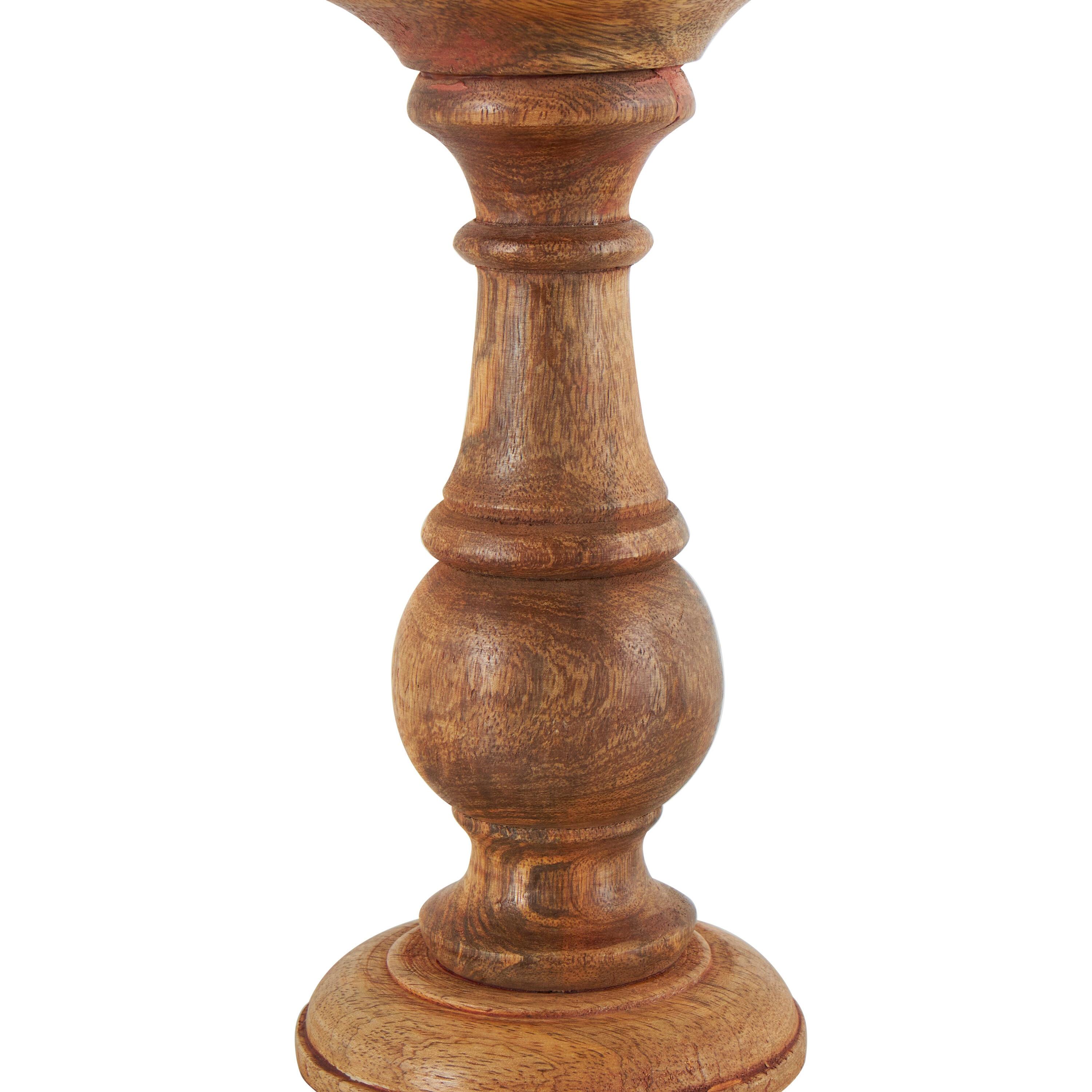 DecMode Traditional and Timeless Mango Wood Pillar Candle Holder Set of 3, 4", 8", 10"H, Brown Finish