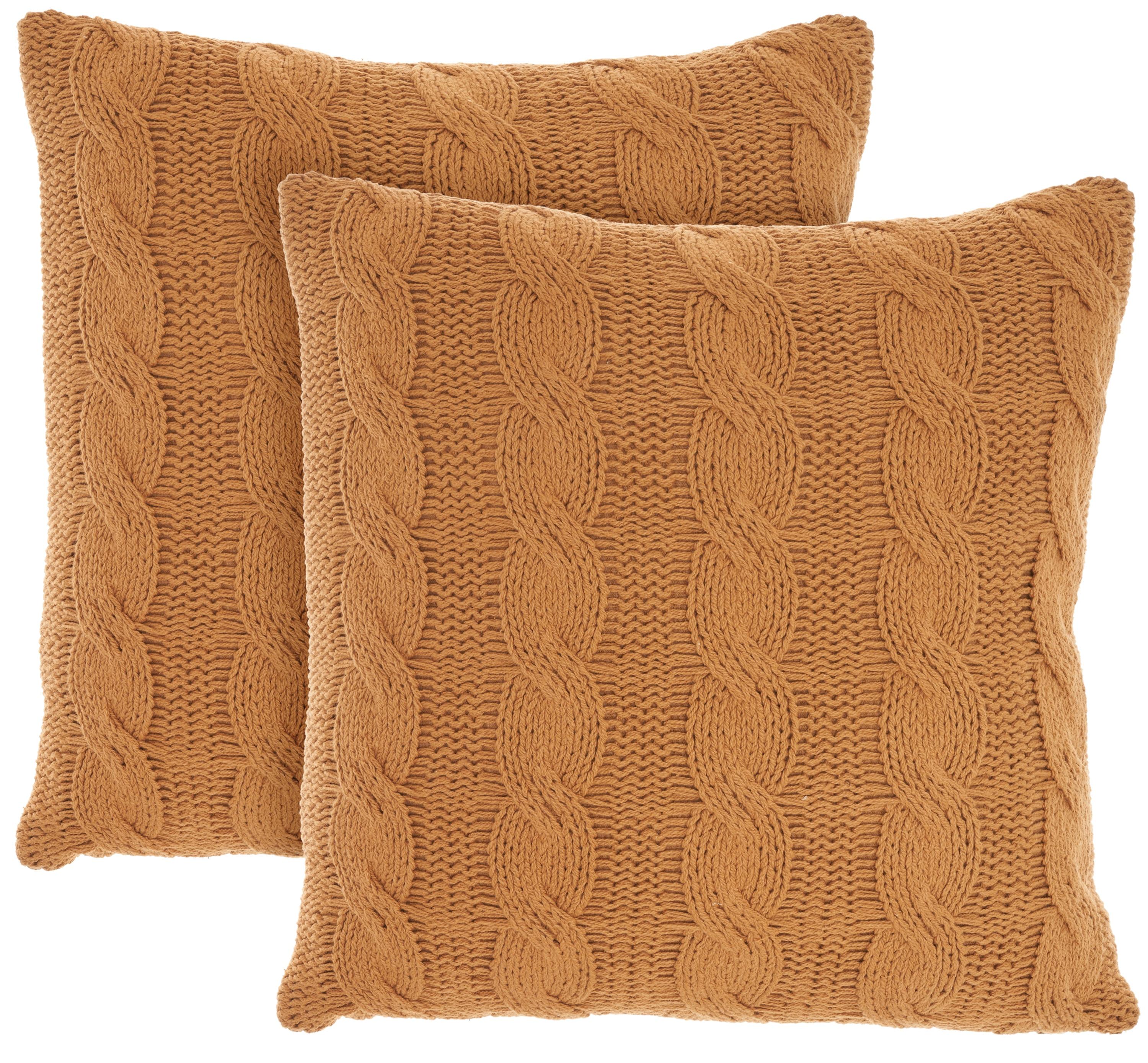 Mina Victory Life Styles Cotton Knitted 18"x18" Indoor Throw Pillows Set of 2 GOLD