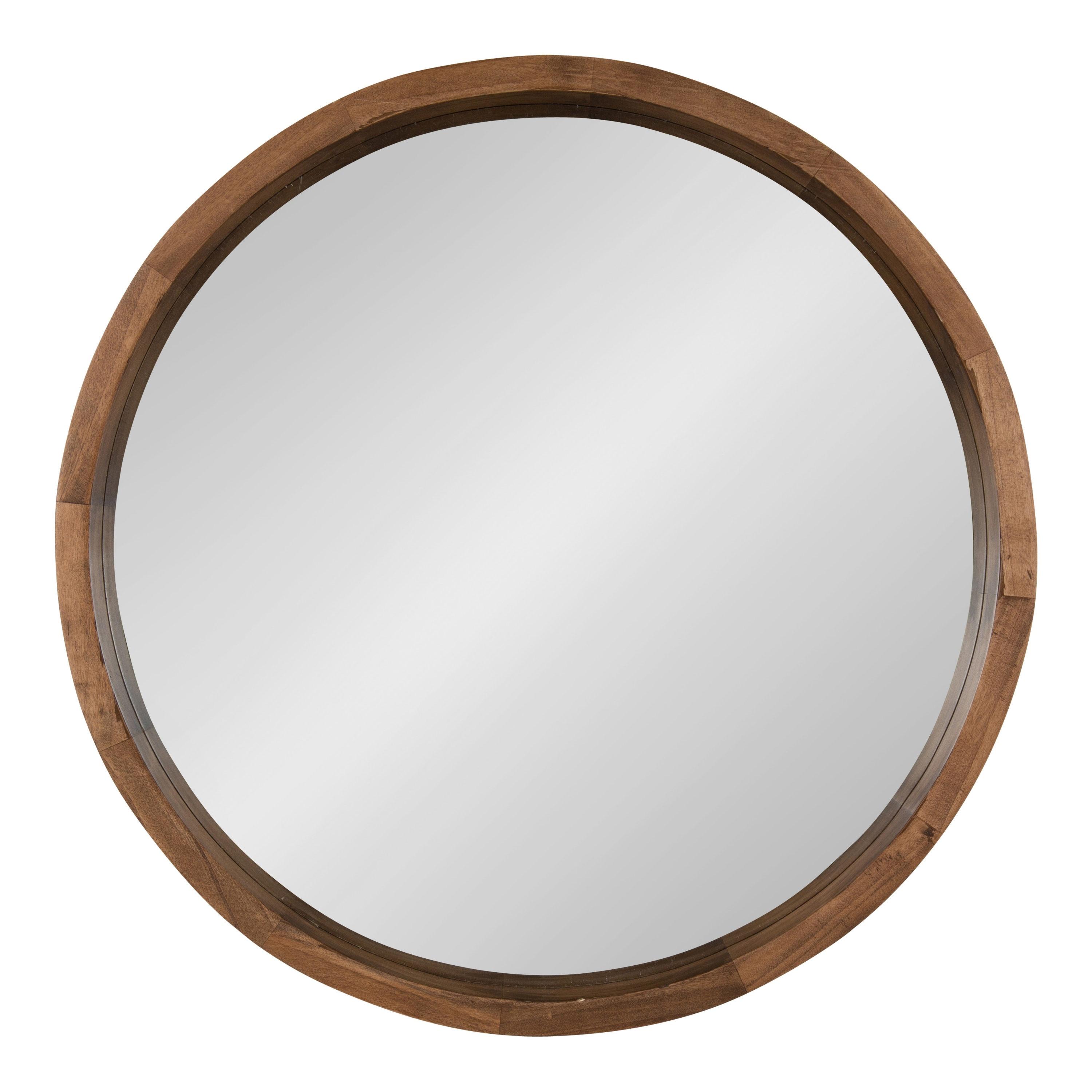 22" x 22" Hutton Round Wood Wall Mirror Rustic Brown - Kate and Laurel: Modern, No Assembly Required, Wall Mount