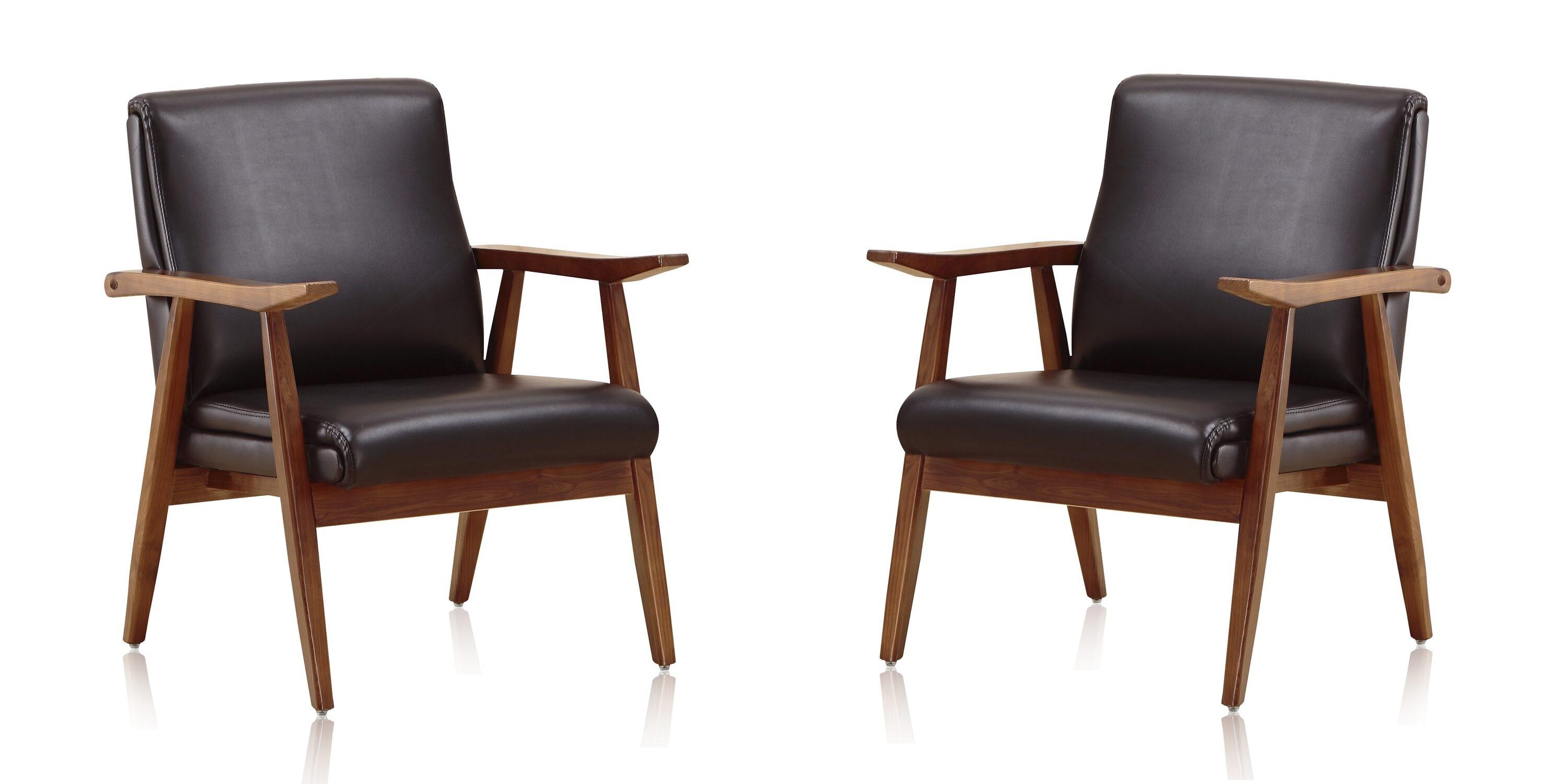 Set of 2 Archduke Faux Leather Accent Chairs Black - Manhattan Comfort: Beechwood Frame, No Assembly Required