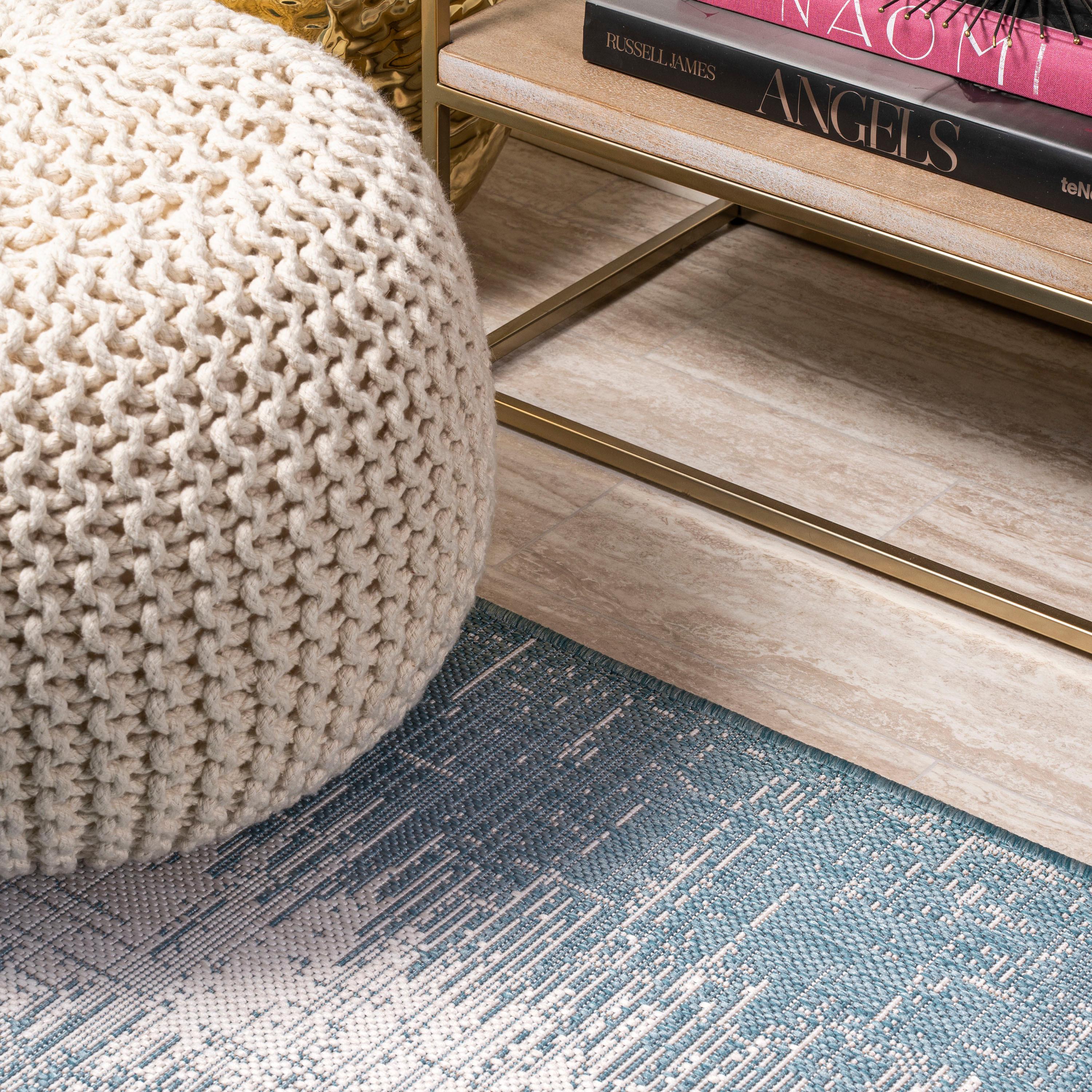 2'x10' Scandi Minimalist Border Indoor/Outdoor Runner Rug, Aqua - JONATHAN Y