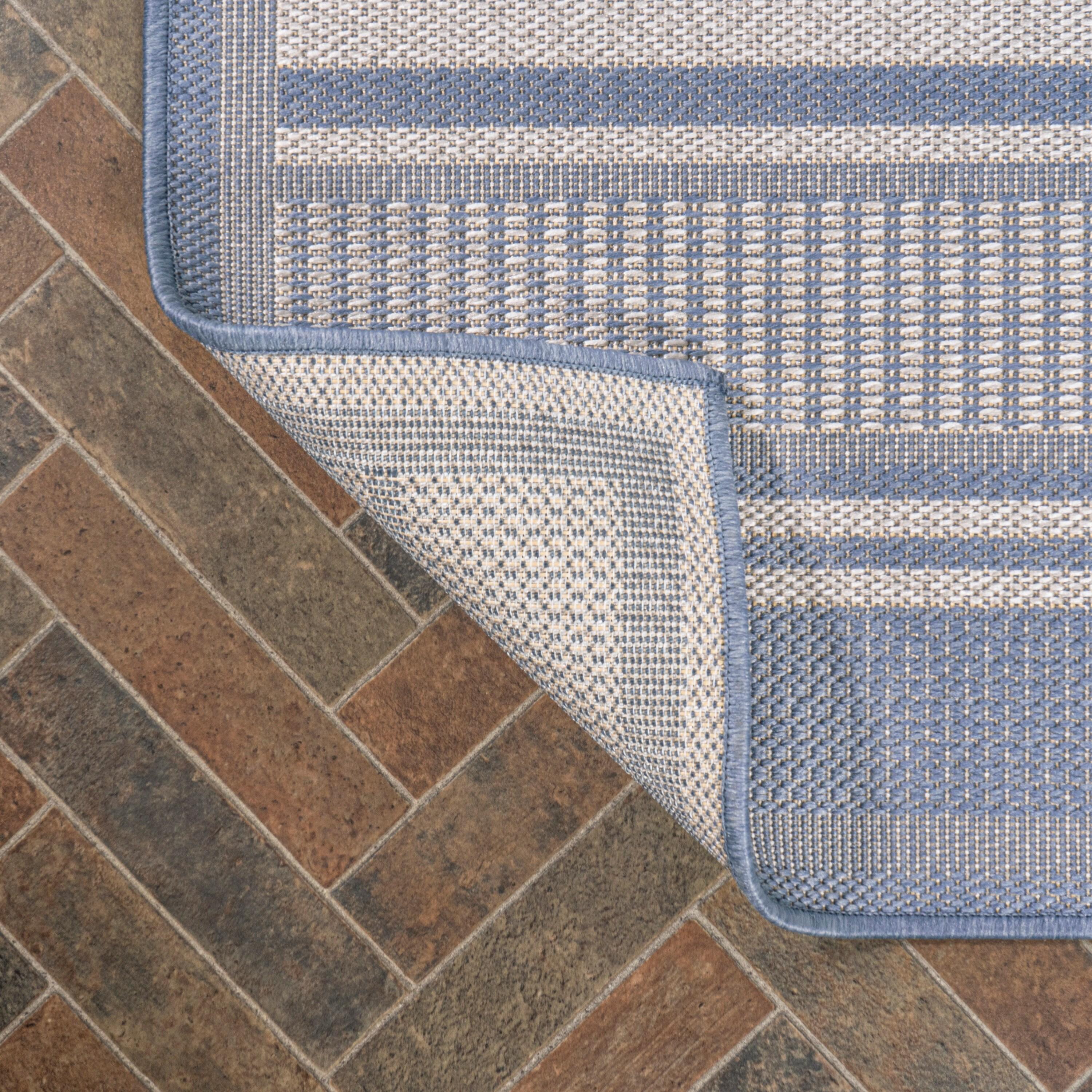 5' x 8' Haynes Modern Double Stripe Indoor/Outdoor Area Rug, Blue/Light Gray - JONATHAN Y