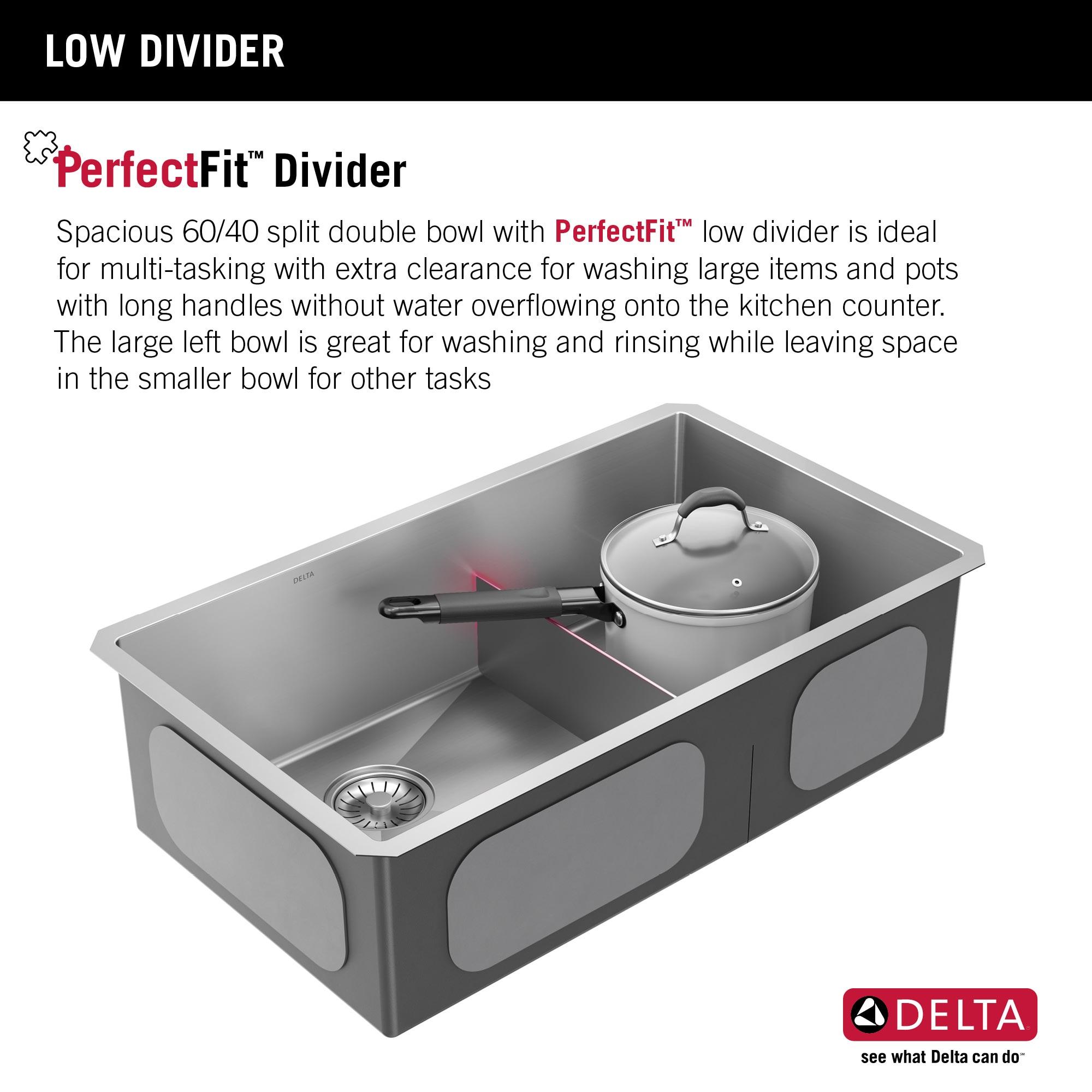 Delta Lenta™ 32" L Undermount 16 Gauge Stainless Steel Double Bowl Kitchen Sink with Accessories