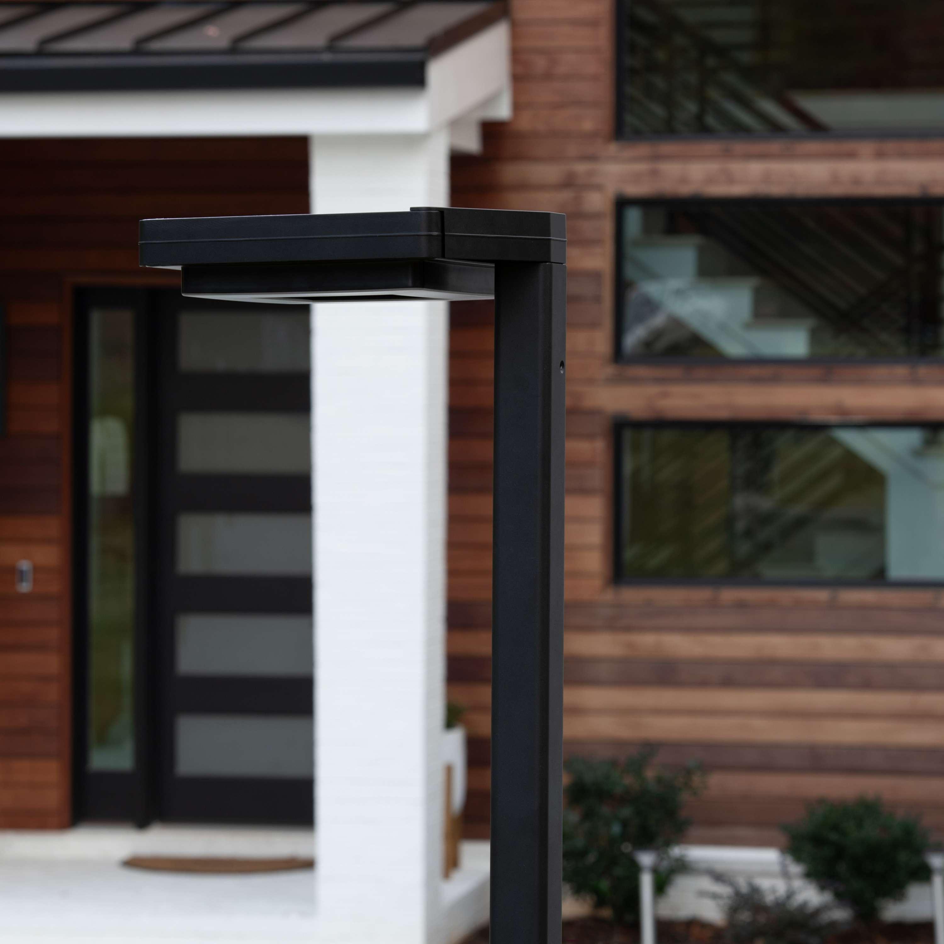 Contemporary 99 in. 1-Light Square Black Modern Aluminum Waterproof Solar Lamp Post Light with 3-Colors Integrated LED