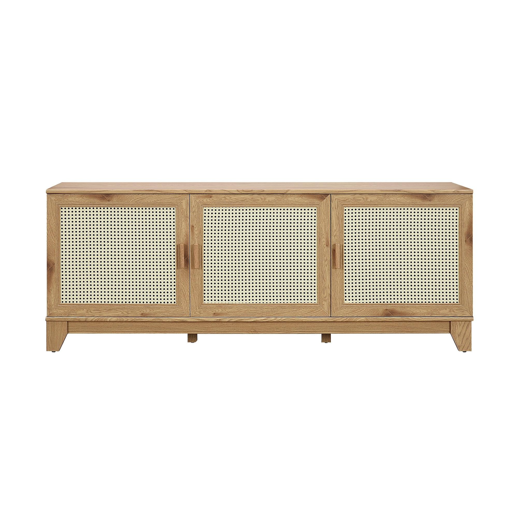 Manhattan Comfort Sheridan Modern 6 Shelf Cane TV Stand for TVs up to 55" Natural: Media Console with Cable Management