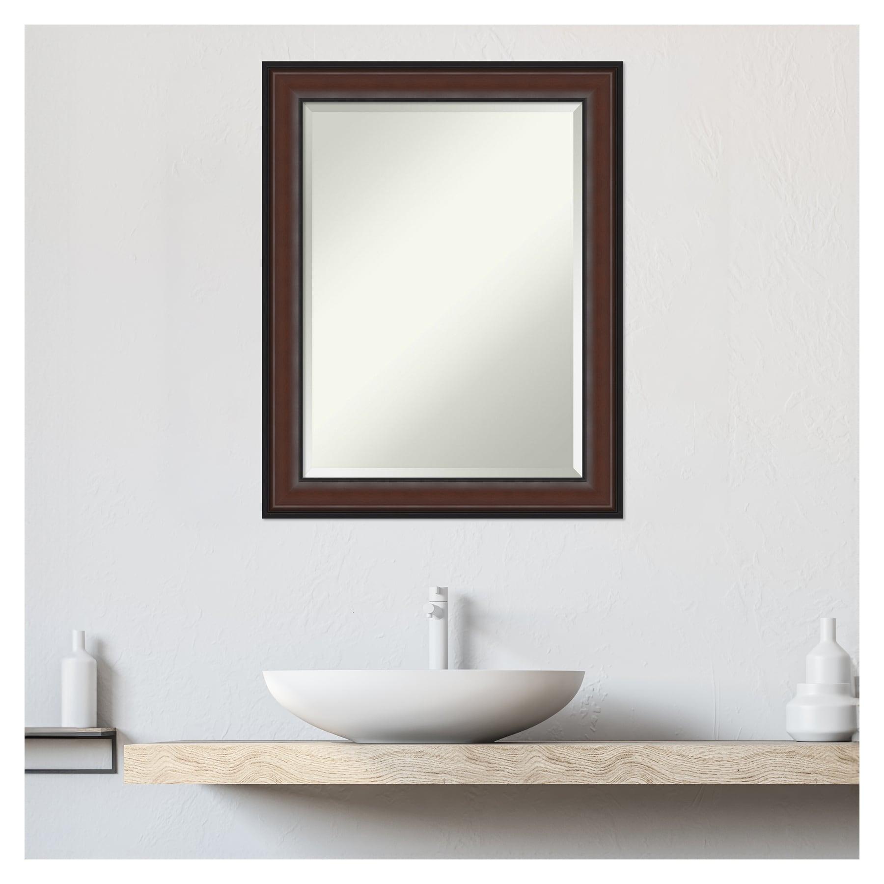 Amanti Art Beveled Bathroom Wall Mirror - Coffee Bean Brown Frame - Coffee Bean Brown Outer Size: 23 x 29 in