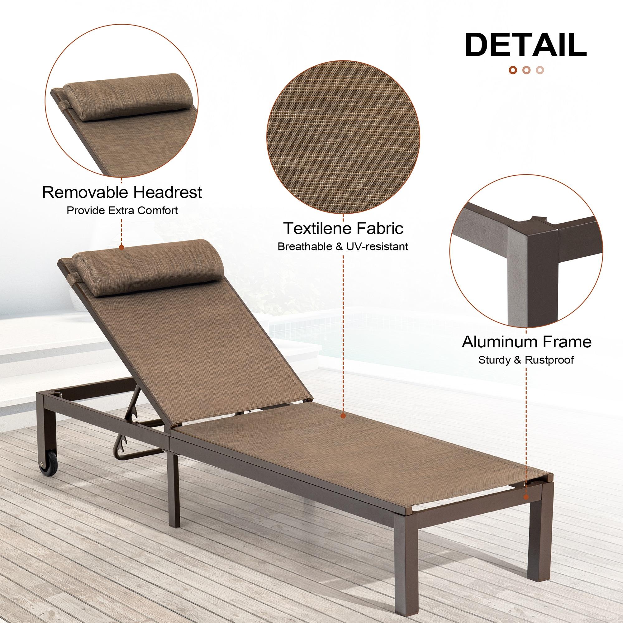 Outdoor Six Position Adjustable Chaise Lounge Chair Brown - Crestlive Products: All-Weather Aluminum Patio Lounger