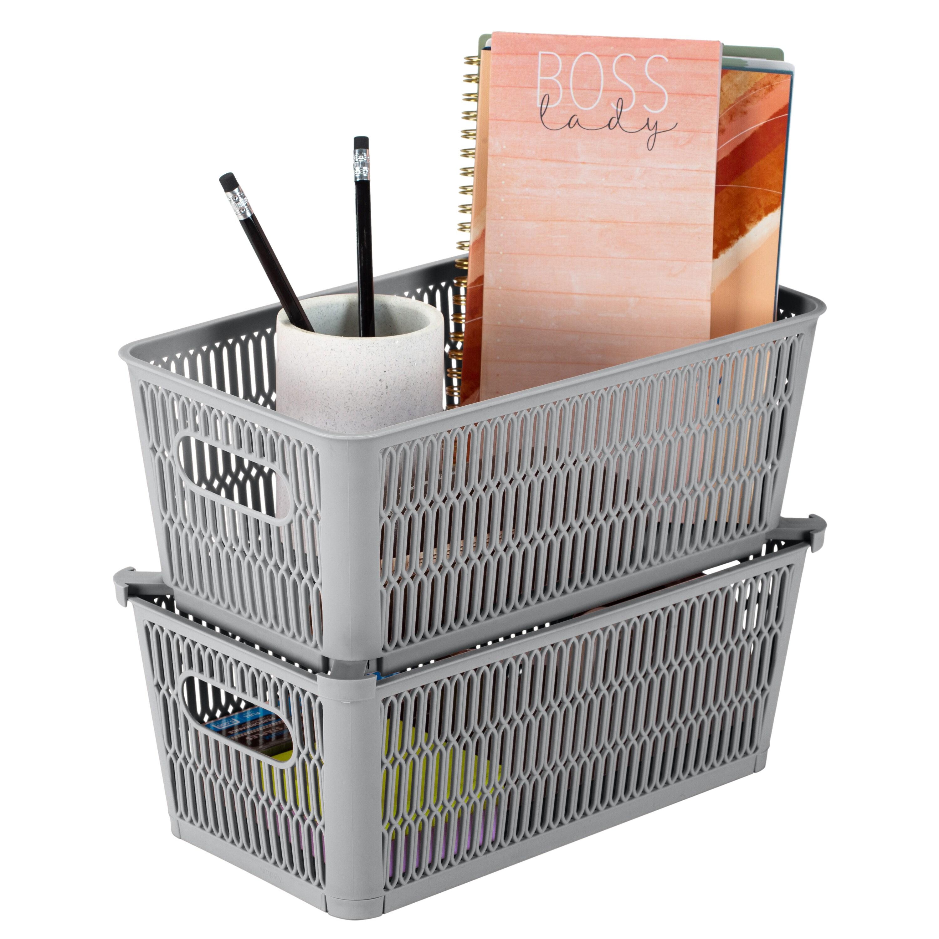 Simplify 2pk Slide and Stack Shelf Storage Tote Small Gray: Polypropylene Decorative Bins, 6.5" H x 4.5" D x 11" W