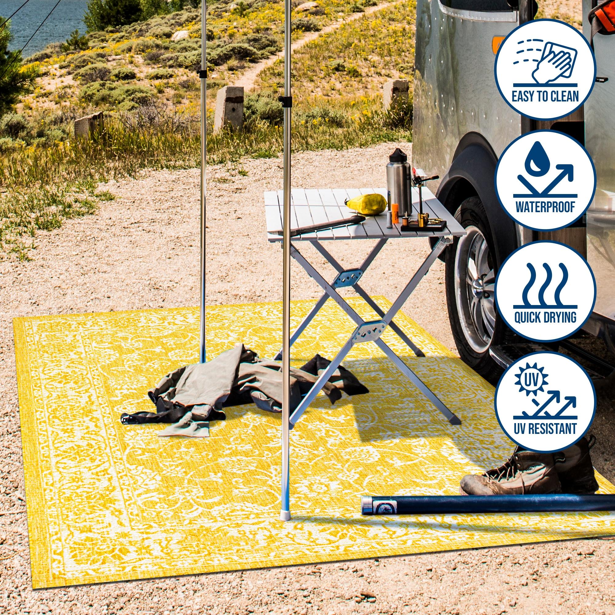 9' x 12' Tela Bohemian Textured Weave Floral Indoor/Outdoor Area Rug, Yellow/Cream - JONATHAN Y