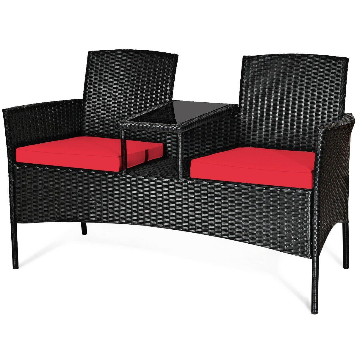Tangkula Outdoor Rattan Furniture Wicker Patio Conversation Chair W/Cushion Red