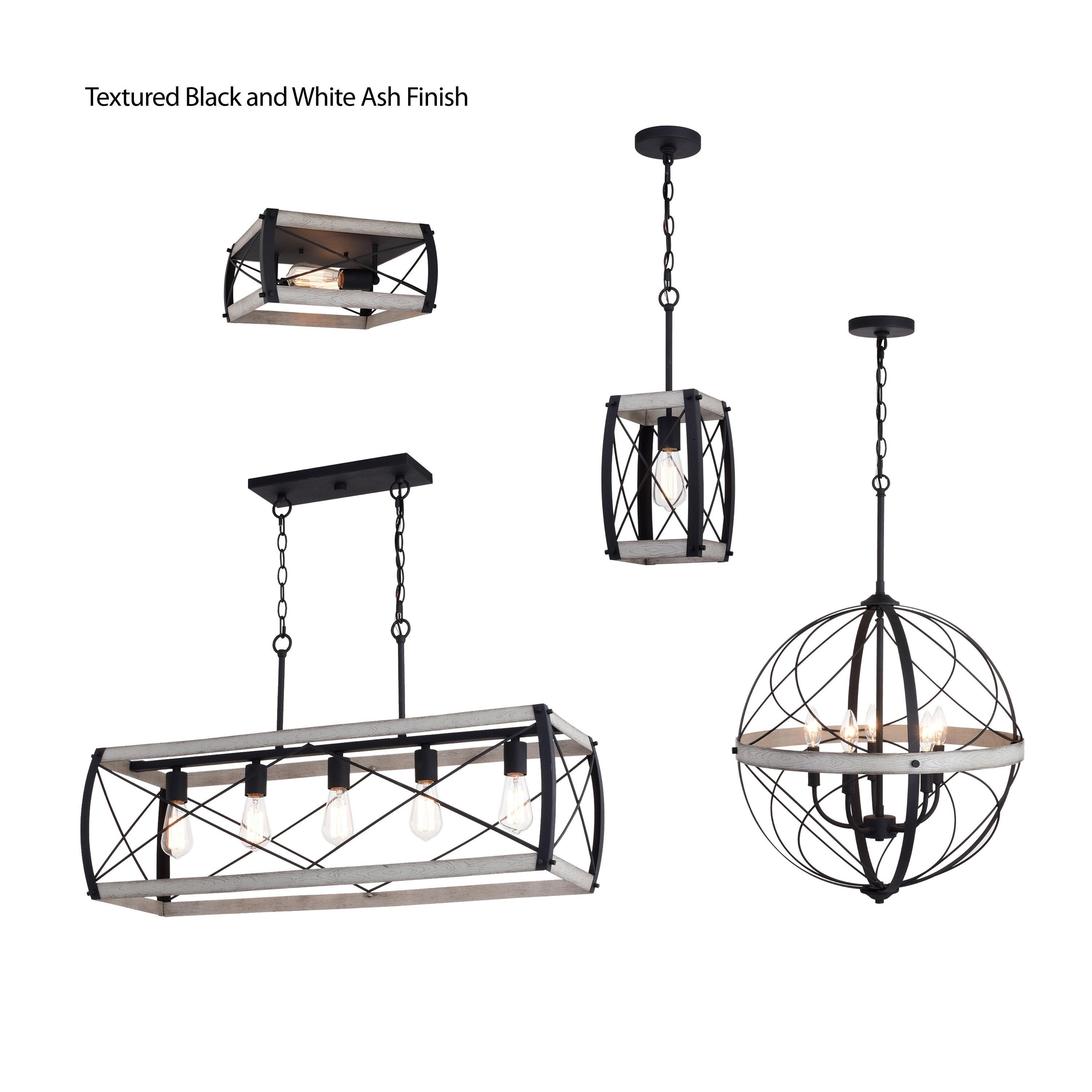 VAXCEL Montclare 5L Black and White Ash Wood Farmhouse Cage Linear Chandelier Island Pendant Light Fixture