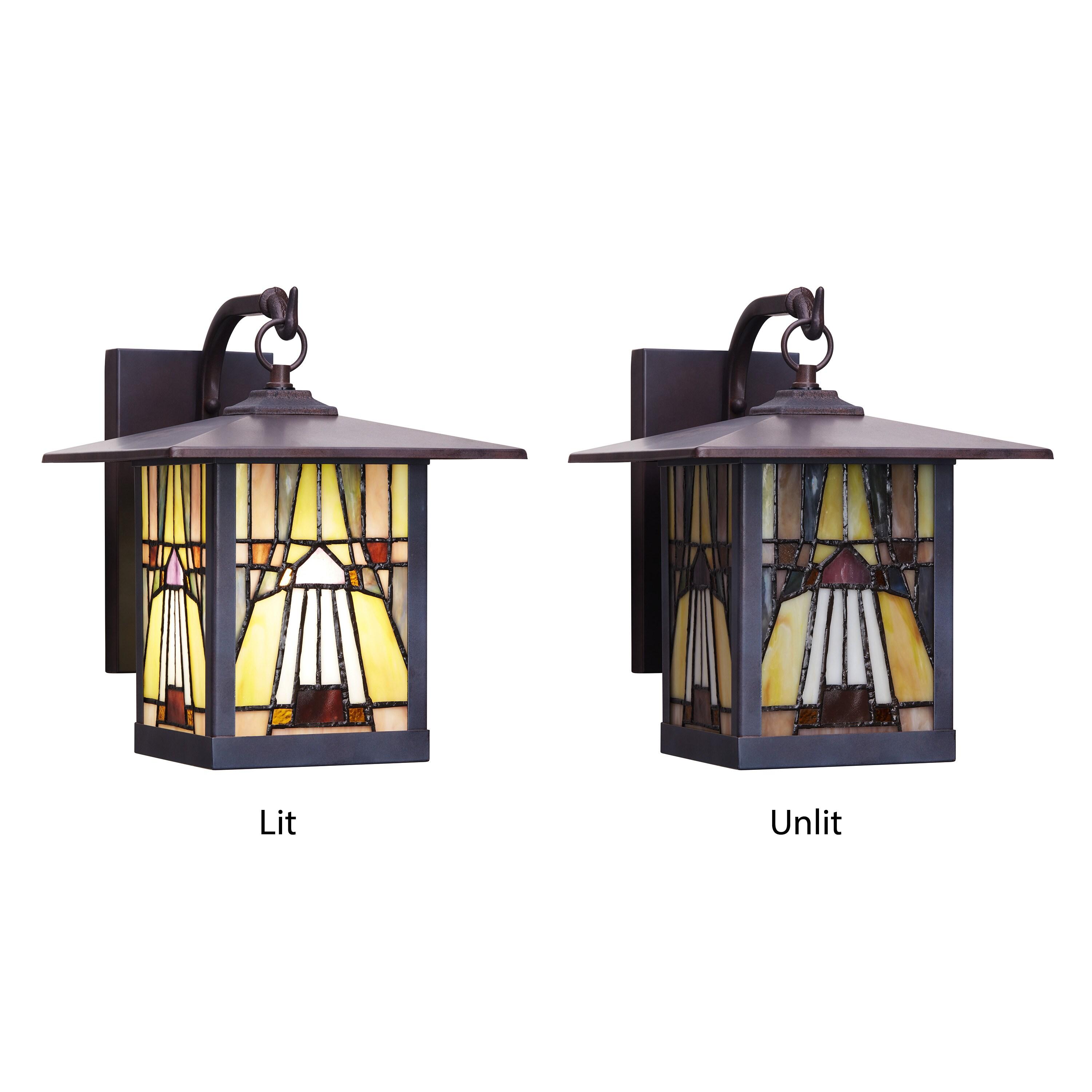 11.75" 1-Light Mona Mission Style Outdoor Wall Lantern Sconce Bronze - River of Goods: Stained Glass, ETL Listed, Weather-Resistant