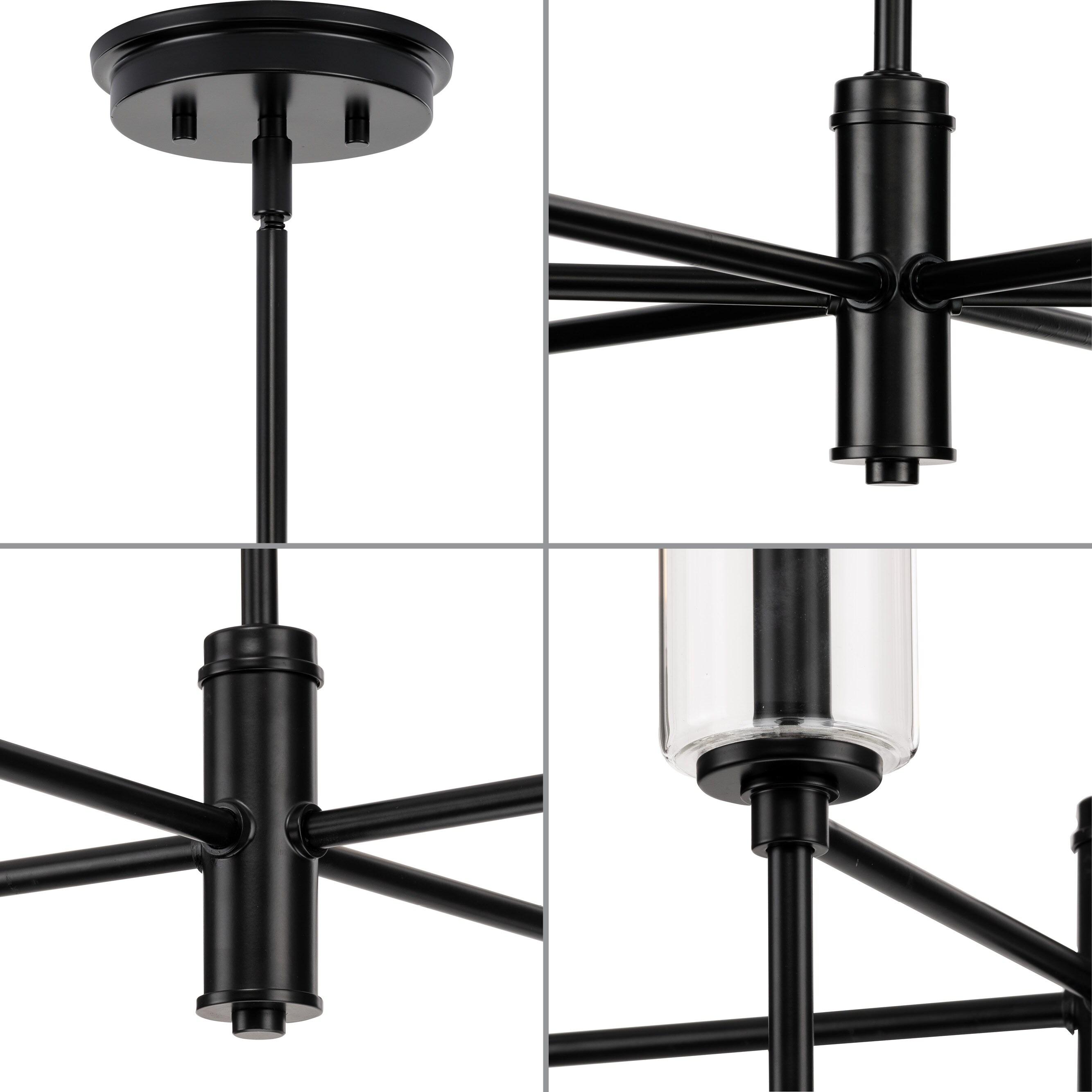 Progress Lighting Elara 6-Light Chandelier, Steel, Matte Black, Clear Glass Shades