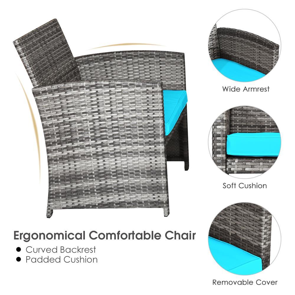 Spaco 4 Pieces Patio Rattan Furniture Set, Balcony Furniture Outdoor Rattan Patio Conversation Set with Cushions-Turquoise
