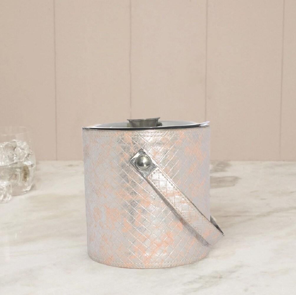 Sol Living 1.6 Qt. Double Wall Stainless Steel Ice Bucket Includes Tongs and Lid - Pink Leather
