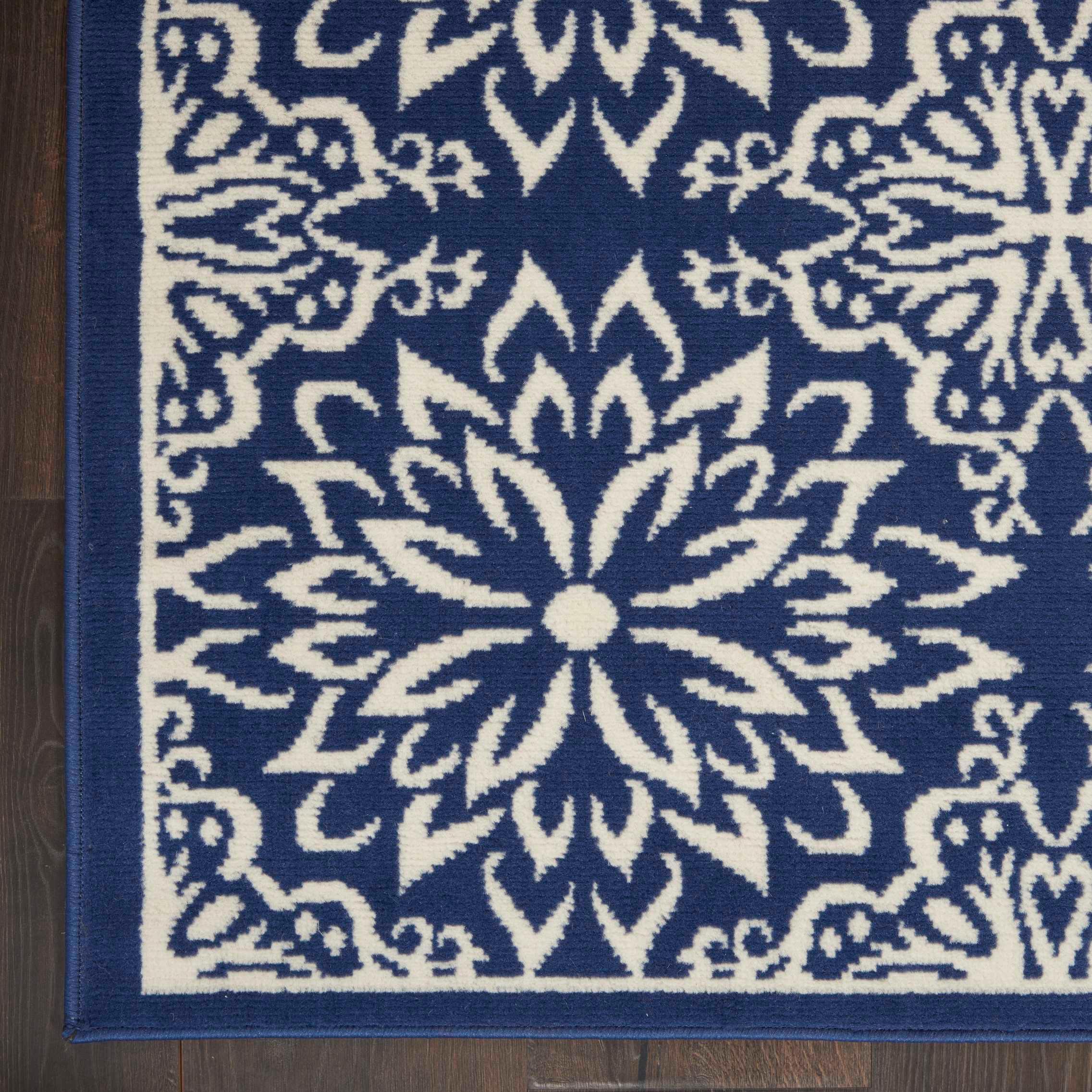 Nourison Jubilant Geometric Floral Navy/Ivory 5'3" x 7'3" Area Rug, (5' x 7')