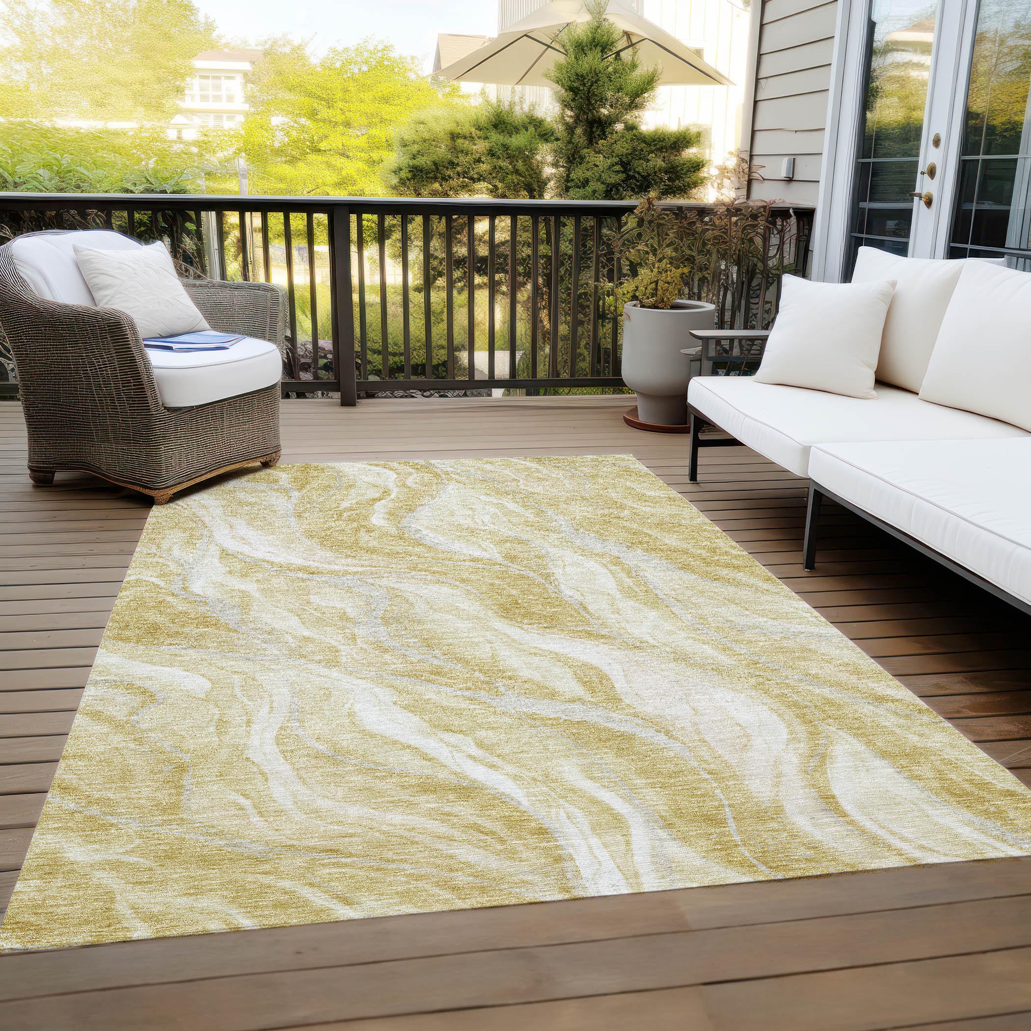 Addison Rugs Chantille ACN720 Gold 8' x 10' Indoor Outdoor Area Rug, Easy Clean, Machine Washable, Non Shedding, Bedroom, Entry, Living Room, Dining Room, Kitchen, Patio Rug