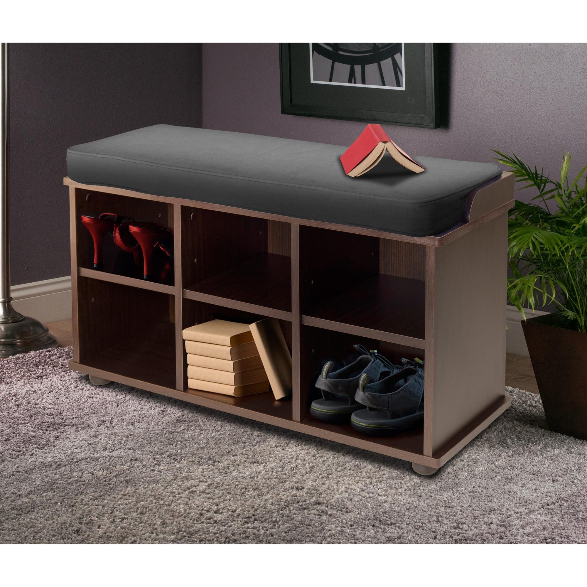 Townsend Entry Bench with Cushion And Storage Espresso - Winsome: Foyer Seating, Mudroom Organizer