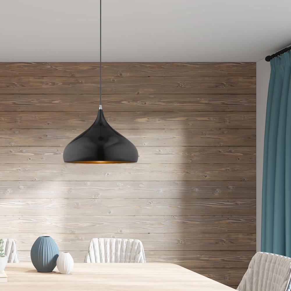 Livex Lighting Metal Shade 1 - Light Chandelier in  Shiny Black