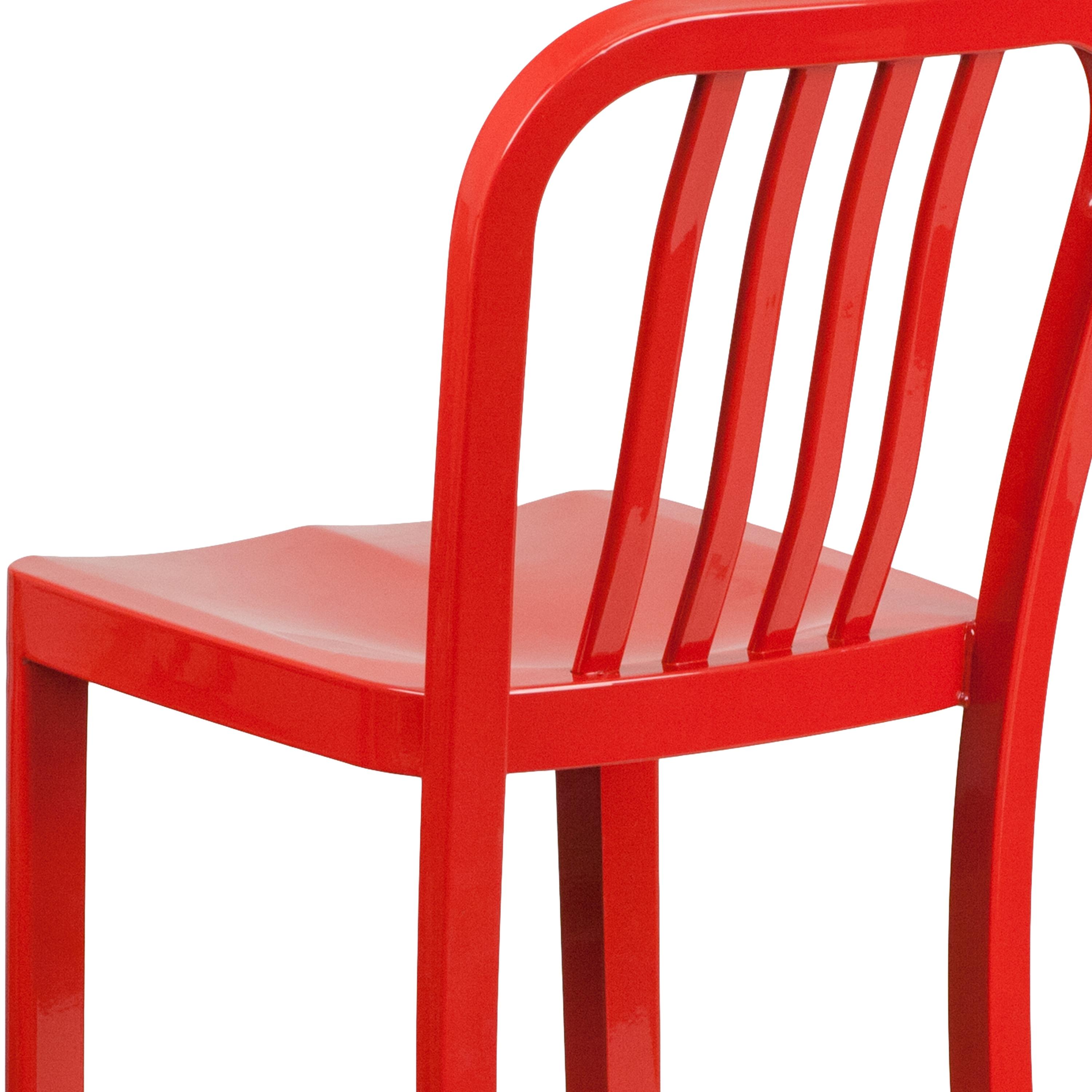 Flash Furniture Commercial Grade 30" High Red Metal Indoor-Outdoor Barstool with Vertical Slat Back