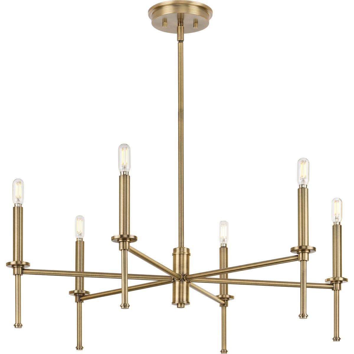 Progress Lighting Elara 6-Light Chandelier, Vintage Brass, Clear Glass Shades