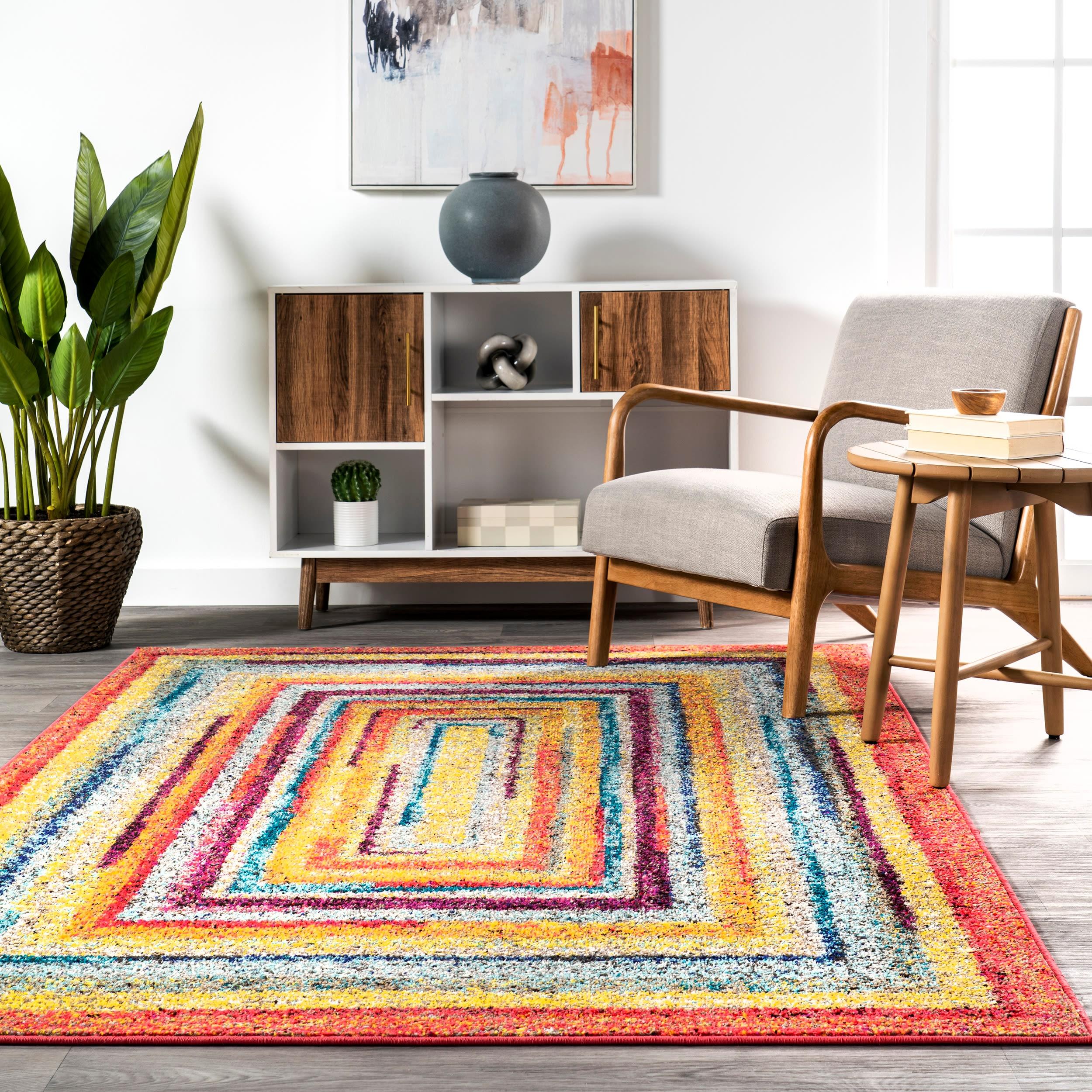 nuLOOM 5'x8' Hargis Labyrinth Area Rug Red/Pink: Contemporary Indoor Low Pile, Stain & Fade-Resistant Rug