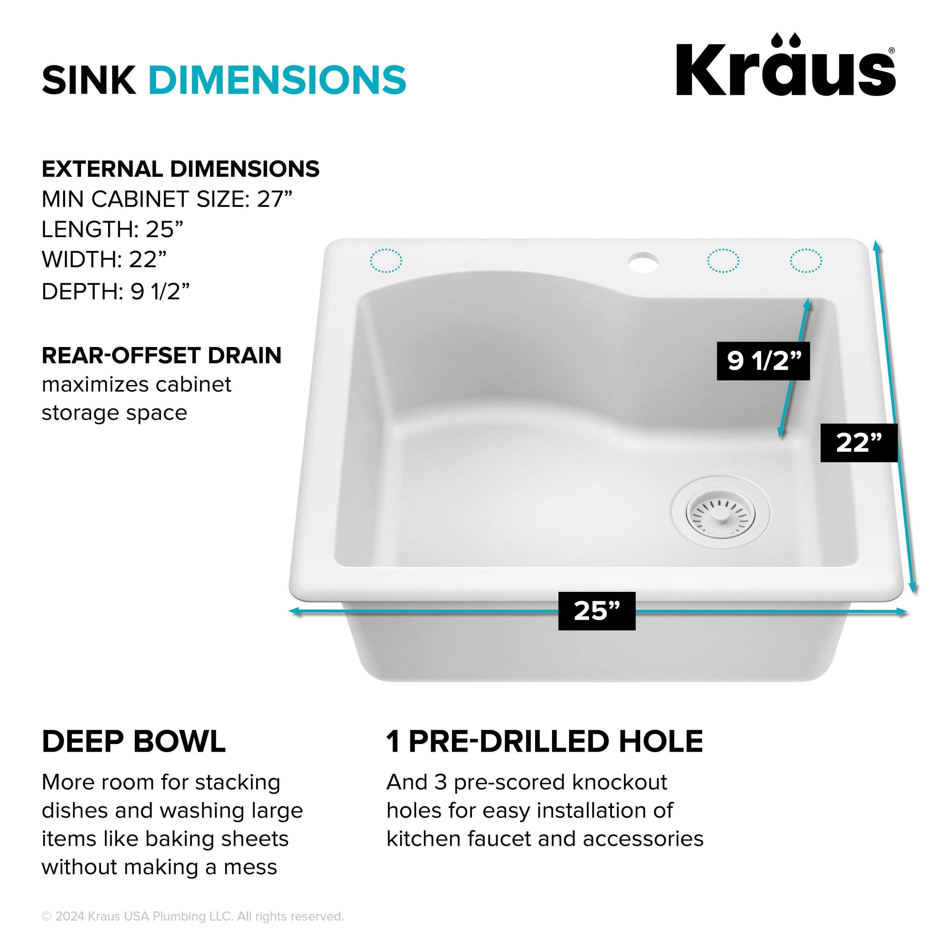 KRAUS Quarza™ 25" L Dual Mount Single Bowl Granite Kitchen Sink
