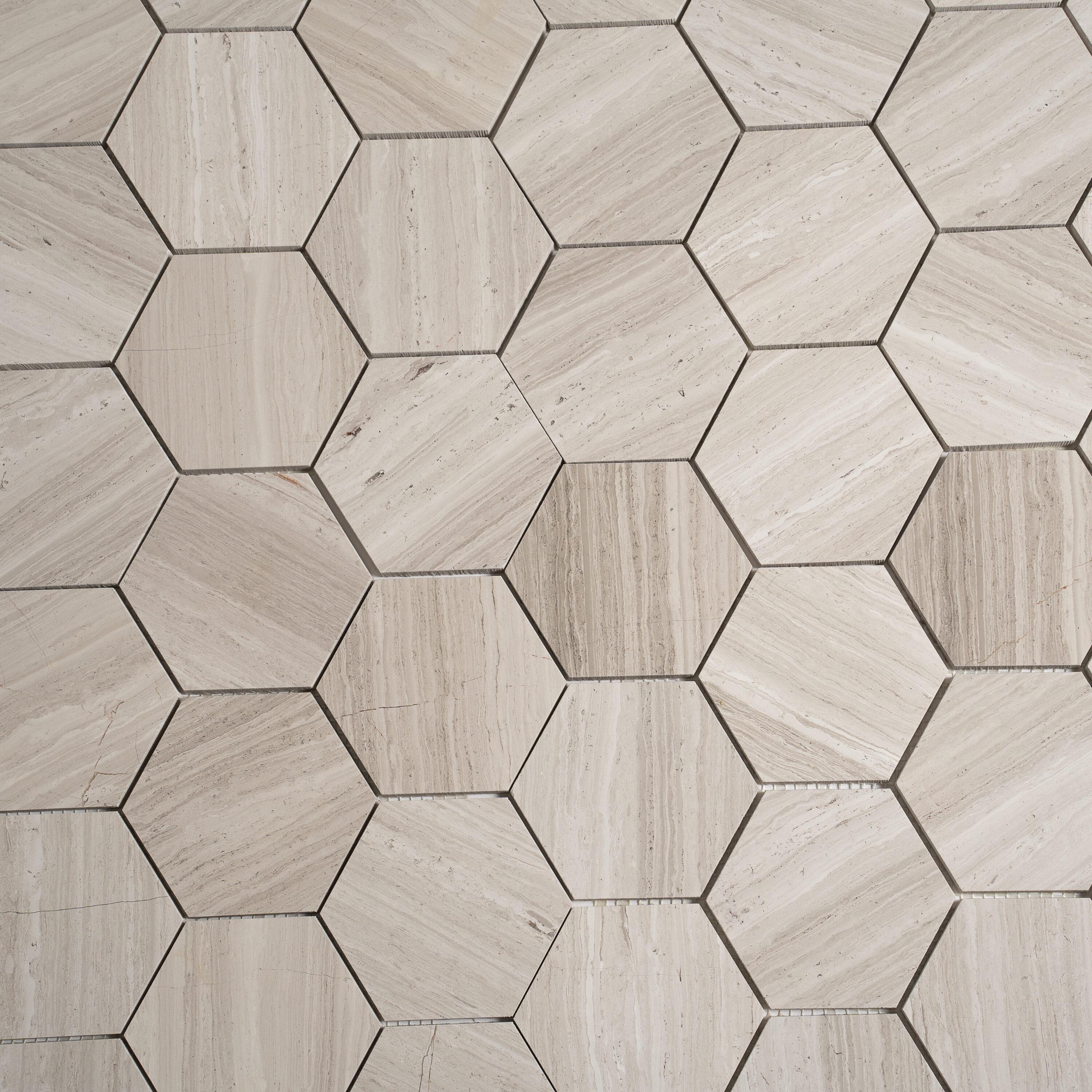 Apollo Tile   Beige 11.4-in. x 12.3-in Polished Wooden Textured Mosaic Hexagon Floor And Wall Tile (4.87 sq ft/case)