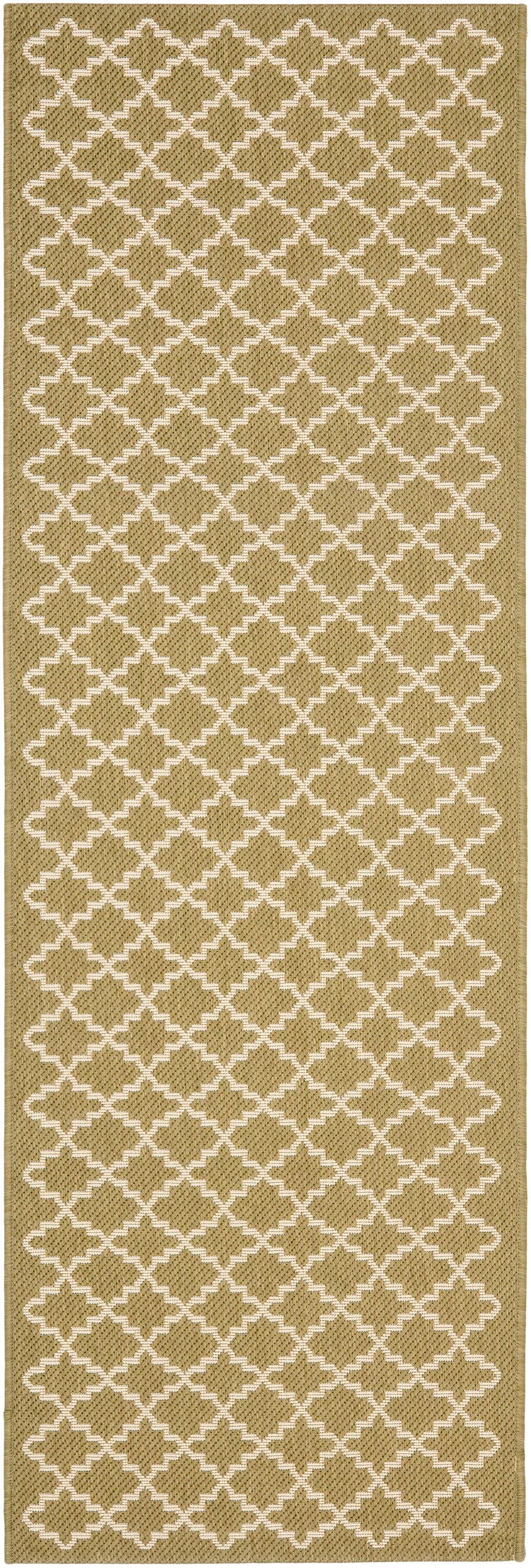 SAFAVIEH Courtyard Hilbert Trellis Indoor/Outdoor Runner Rug, 2'3" x 6'7", Green/Beige