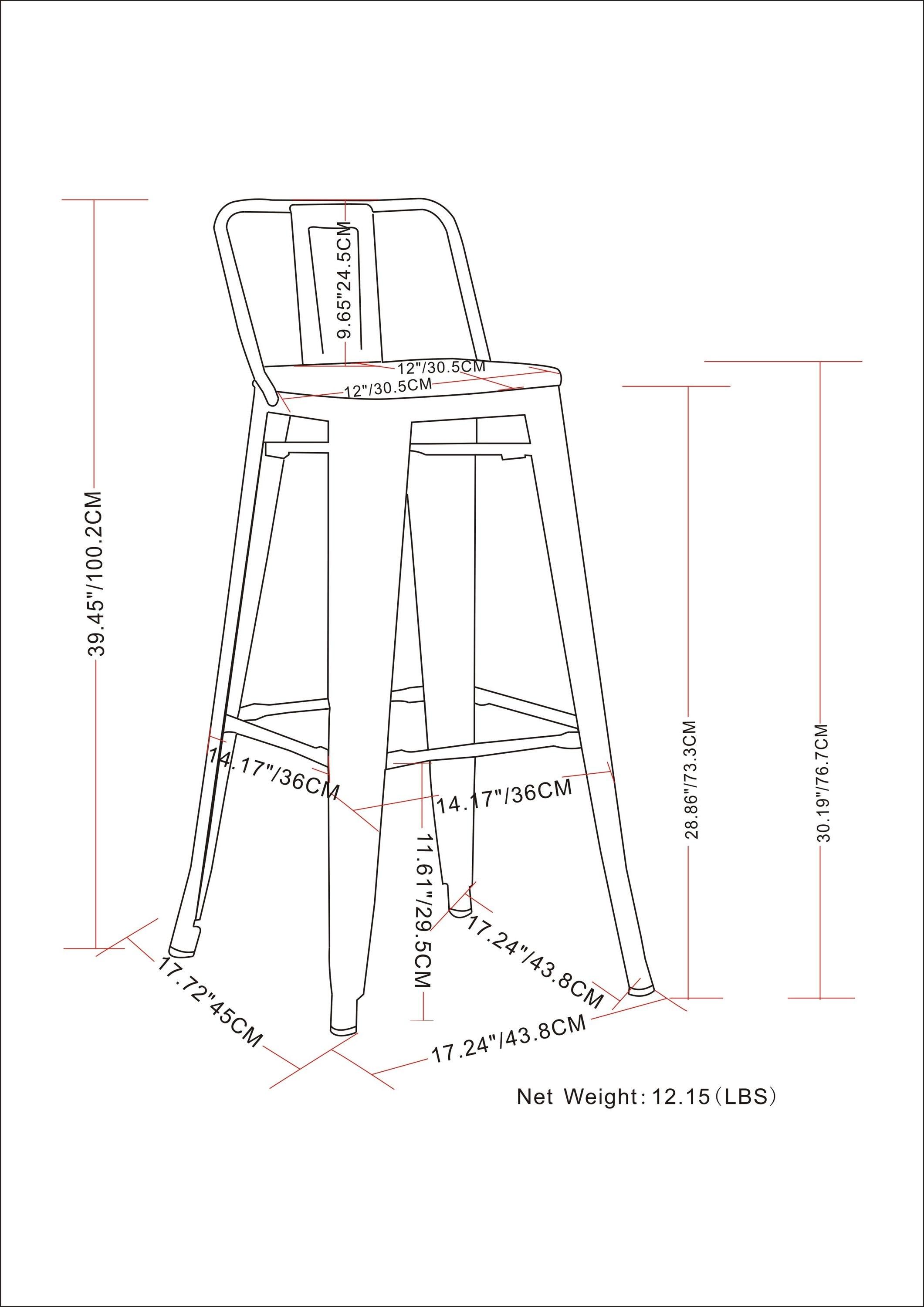 Simpli Home Rayne Metal Industrial Stool with Curved Back, Cross-Brace, and Footrest