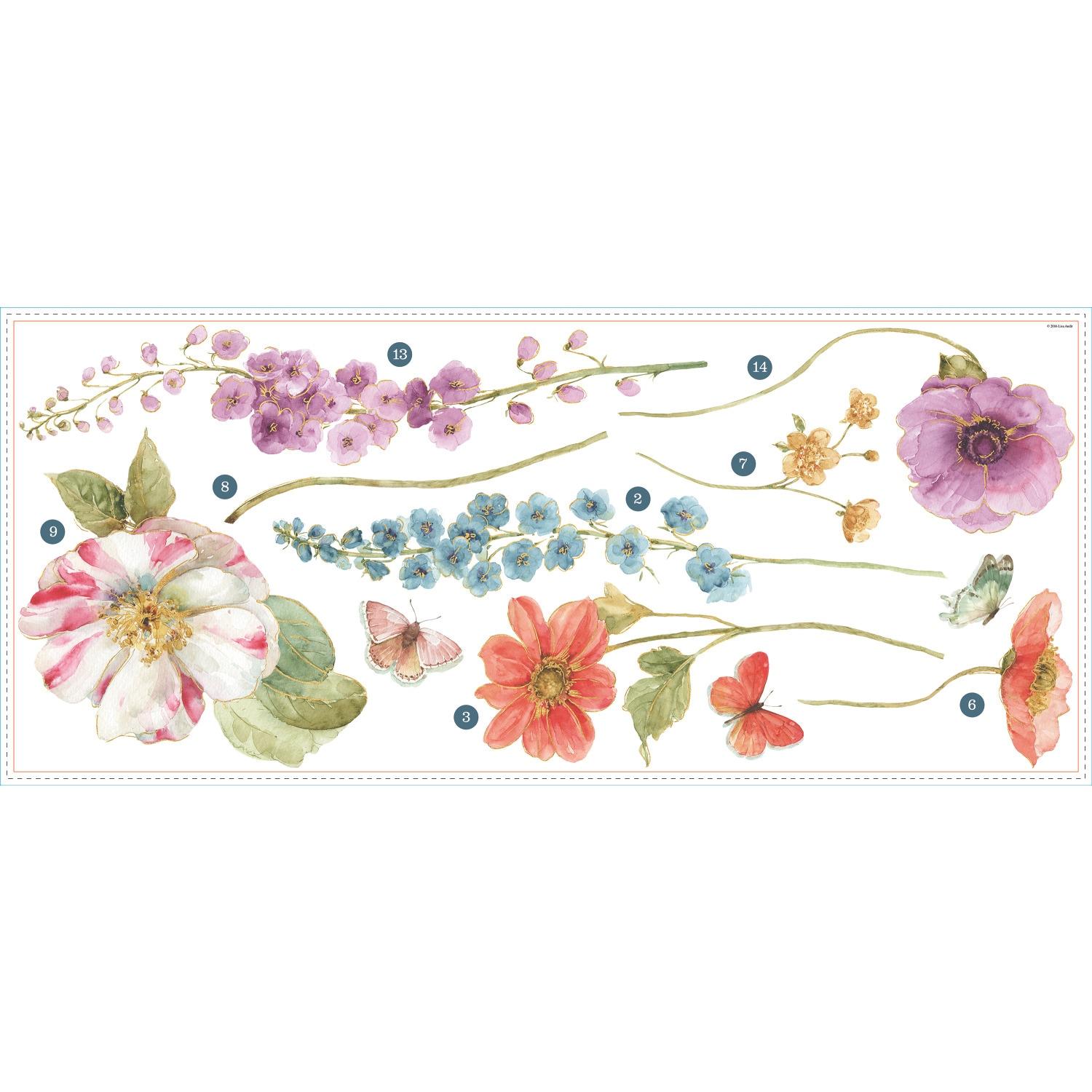 Lisa Audit Garden Flowers Peel and Stick Giant Wall Decal - RoomMates: Removable Floral Home Decor