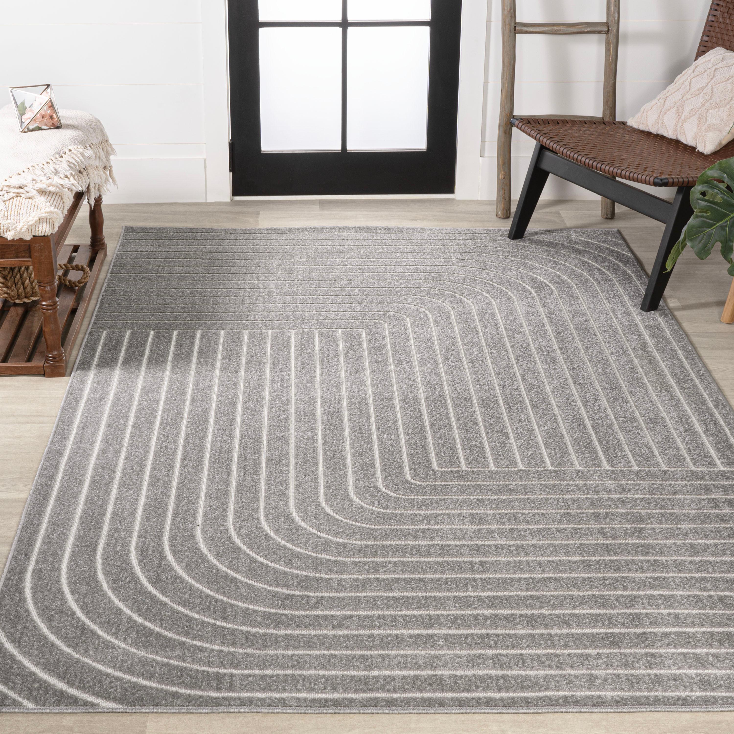 JONATHAN Y Odense High-Low Minimalist Angle Geometric Gray/Ivory 8 ft. x 10 ft. Indoor/Outdoor Area Rug